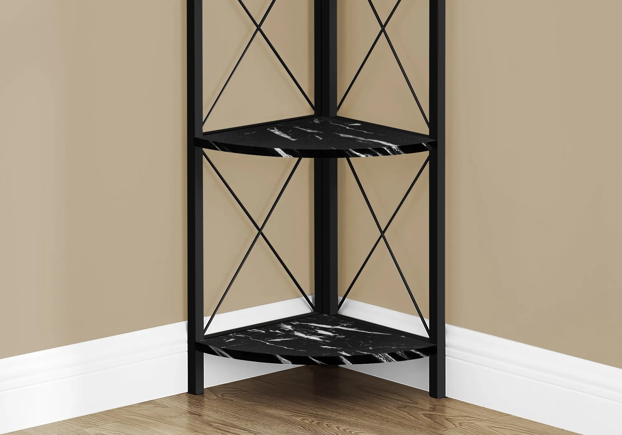 Bookcase - 60"H / Black Marble / Black Metal Corner