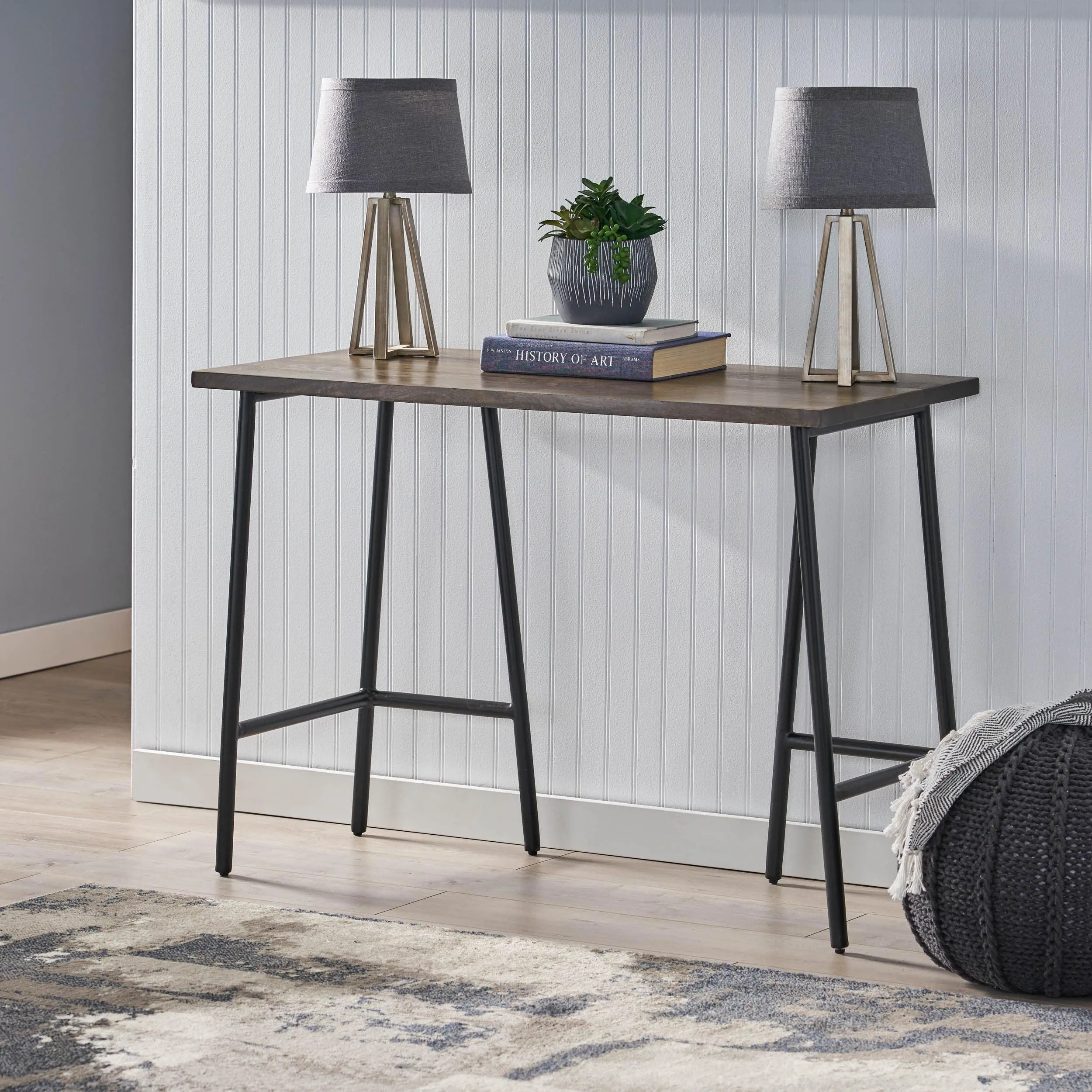 Brown Wood & Metal Handmade Console Table