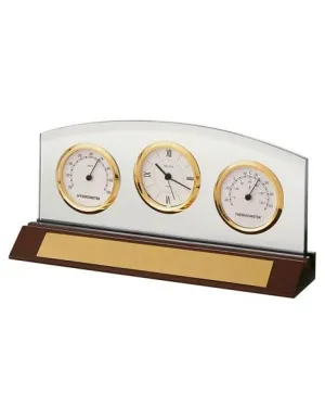 Bulova Weston Executive Glass Panel Clock with Thermometer and Hygrometer