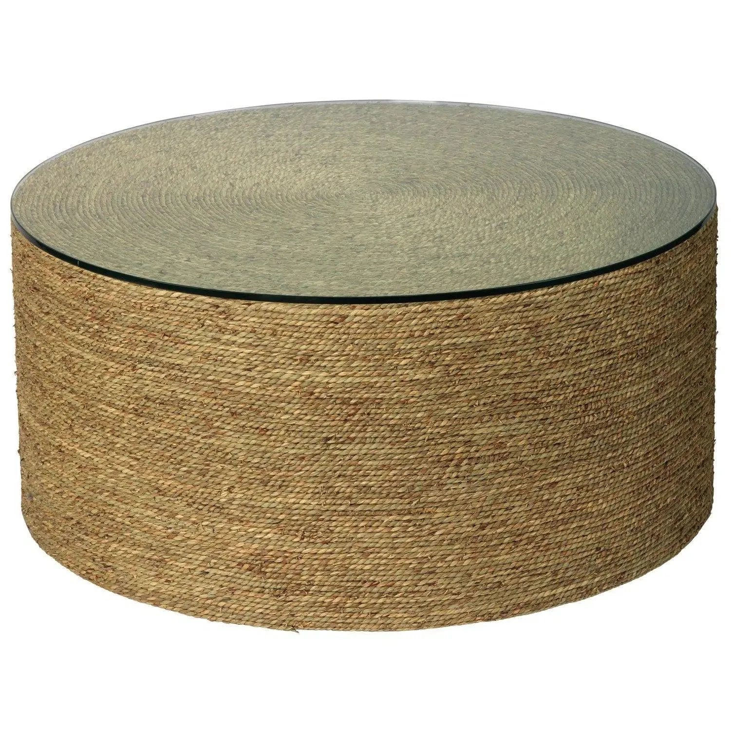 Coastal Style Natural Seagrass Round Harbor Coffee Table