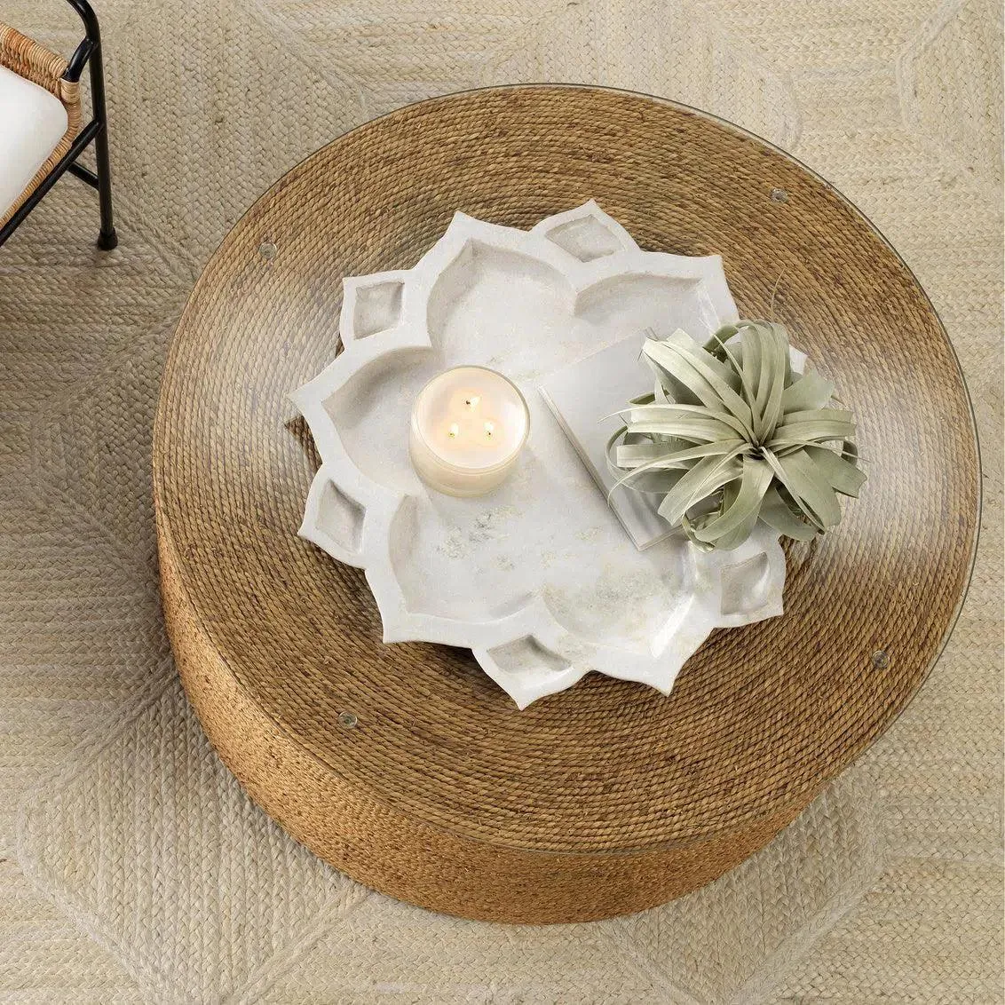 Coastal Style Natural Seagrass Round Harbor Coffee Table