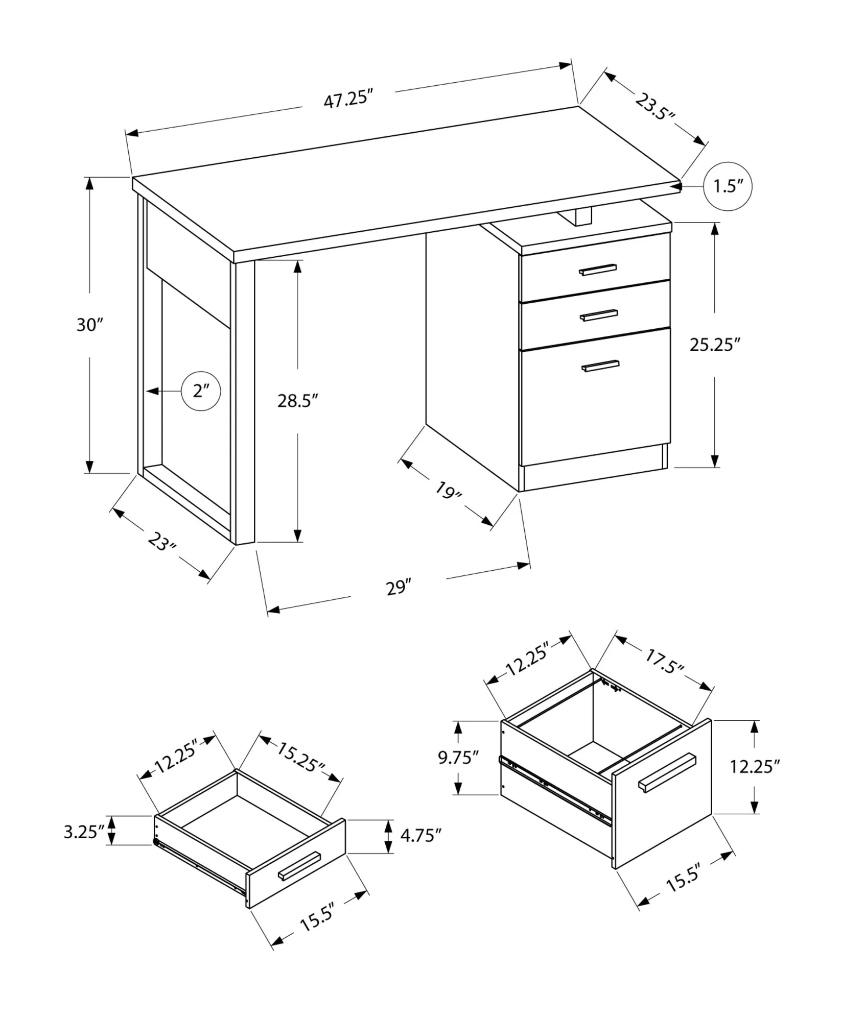 Computer Desk - 48"L / Grey-Black Left Or Right Facing