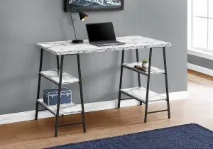 Computer Desk - 48"L / White Marble-Look / Black Metal