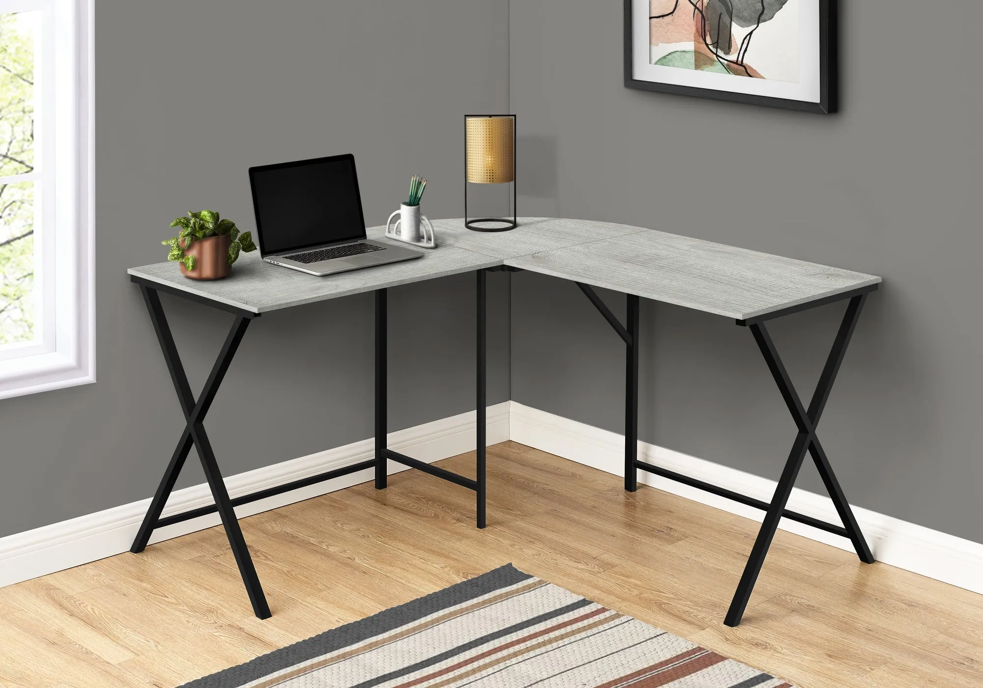 Computer Desk - 55"L / Grey Top / Black Metal Corner