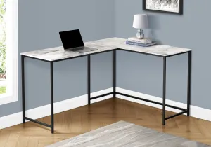 Computer Desk - 58"L / White Marble / Black Metal Corner