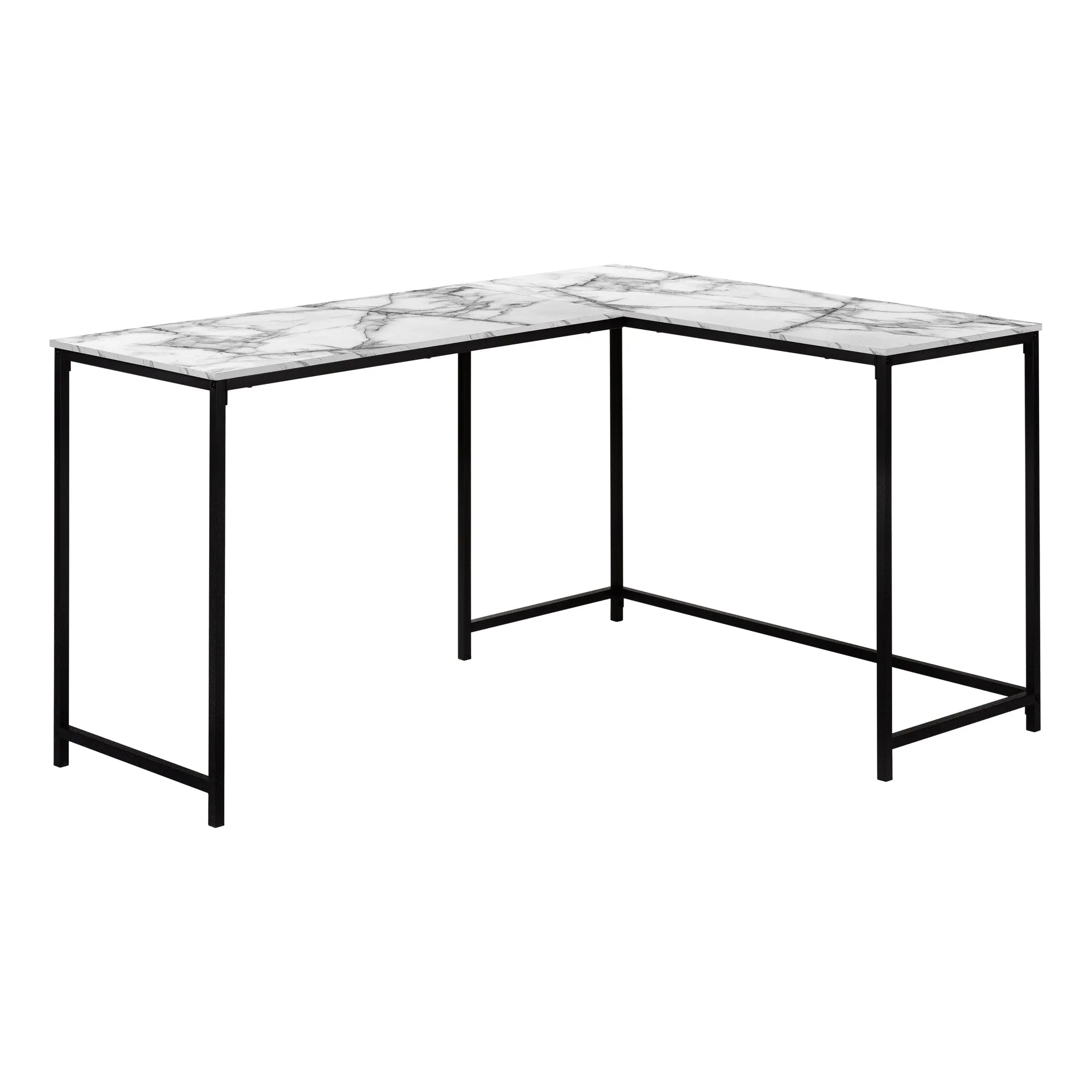 Computer Desk - 58"L / White Marble / Black Metal Corner