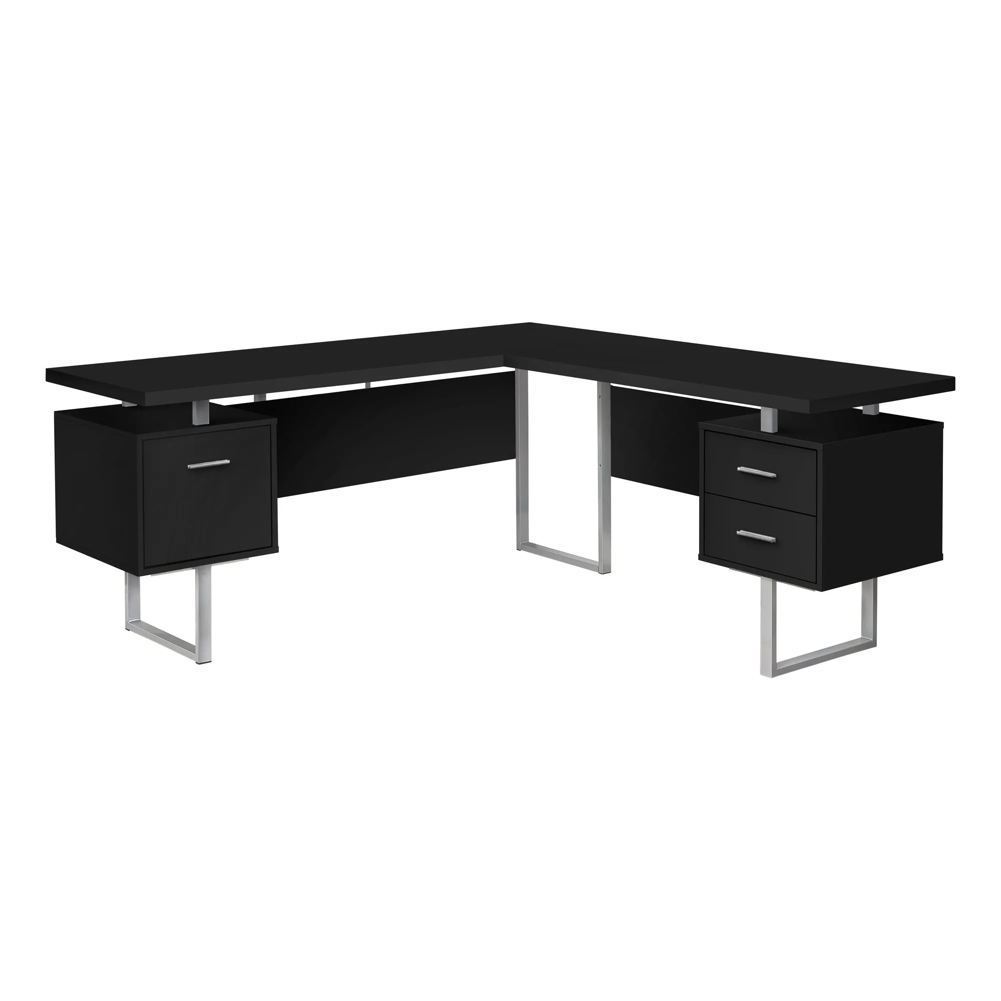 Computer Desk - 70"L / Black / Silver Metal / L/R Face