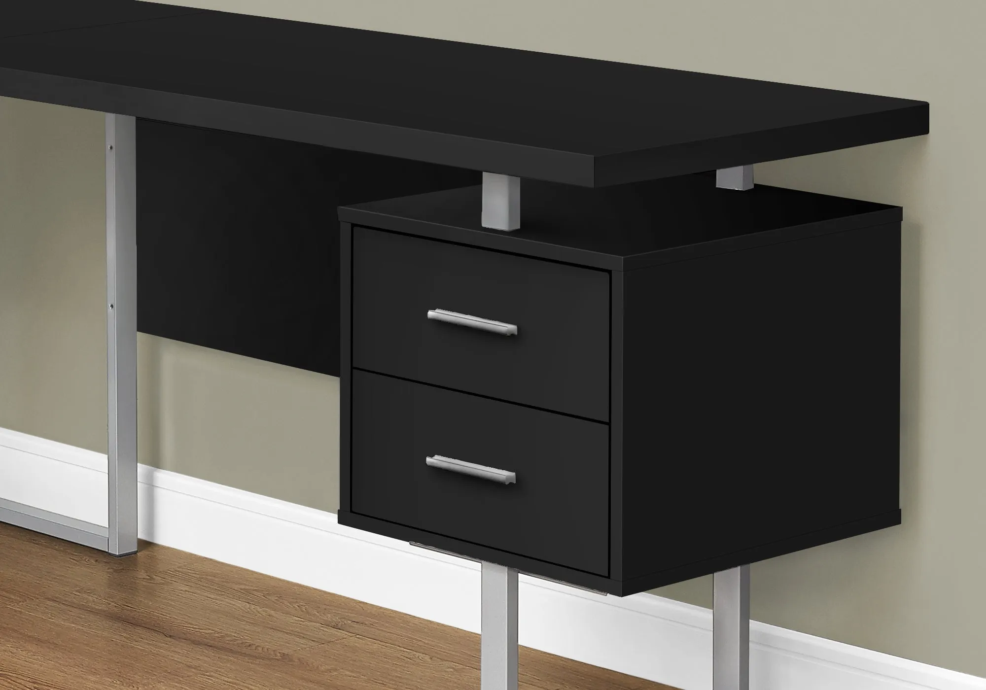 Computer Desk - 70"L / Black / Silver Metal / L/R Face