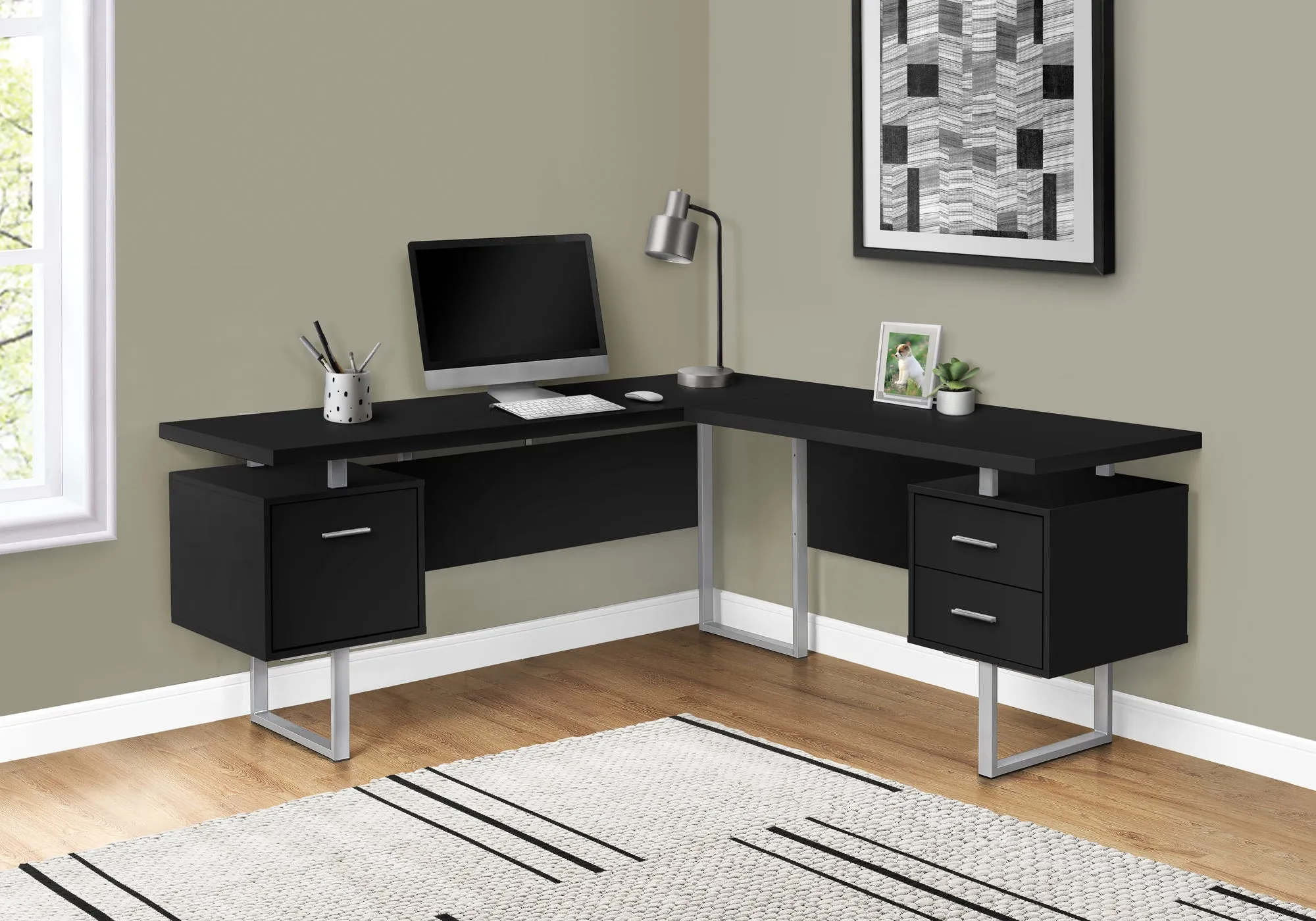 Computer Desk - 70"L / Black / Silver Metal / L/R Face