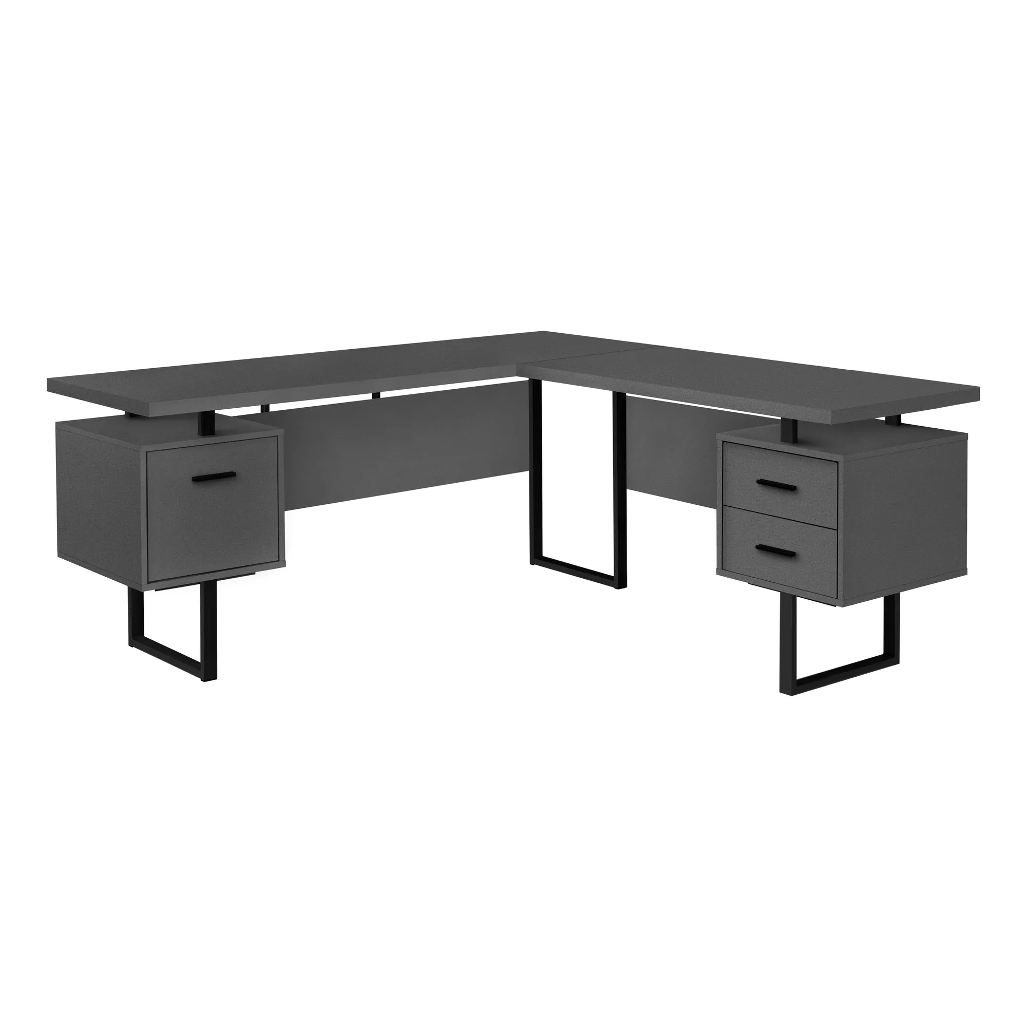 Computer Desk - 70"L / Modern Grey / Black Metal / L/R