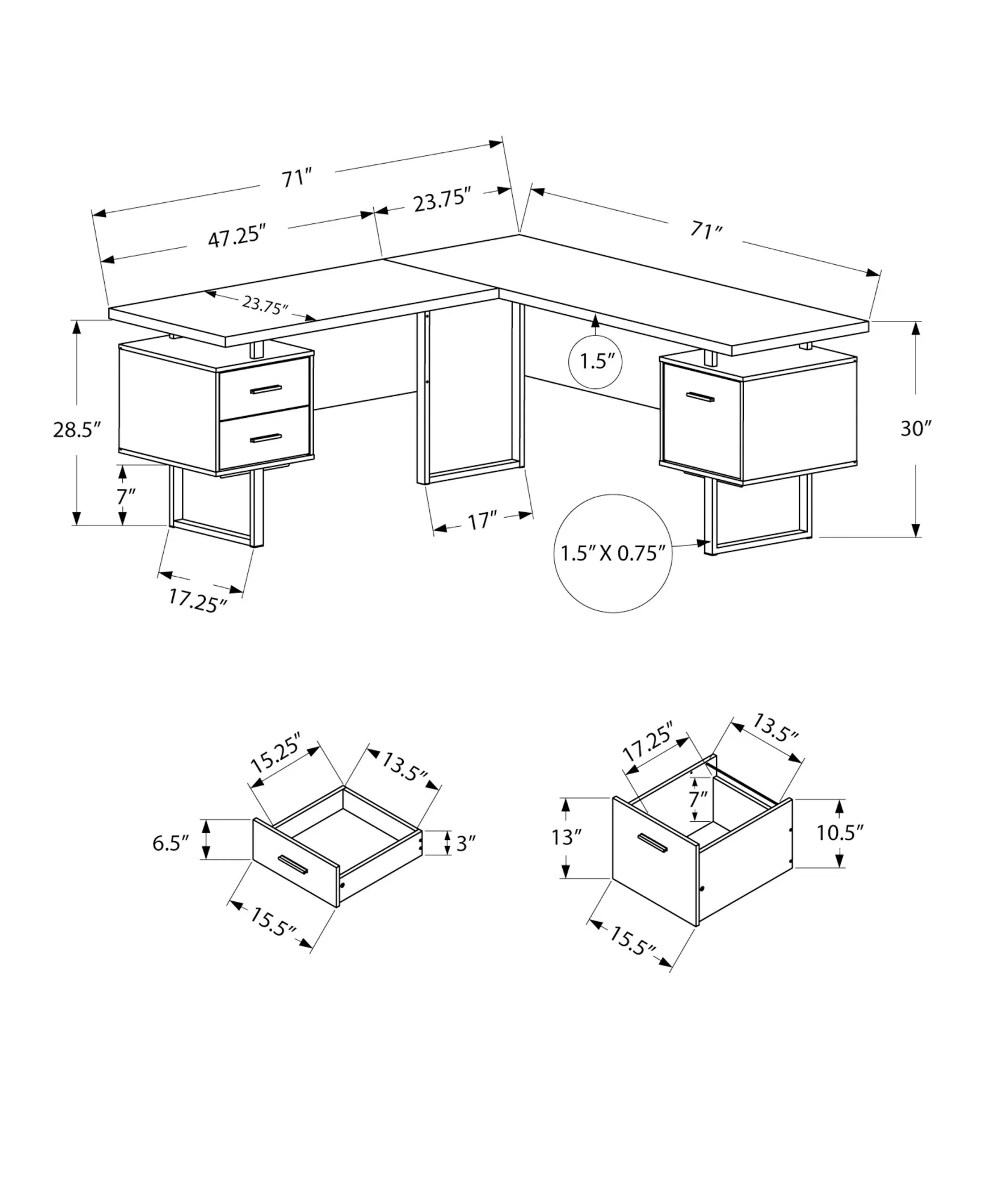 Computer Desk - 70"L / Modern Grey / Black Metal / L/R