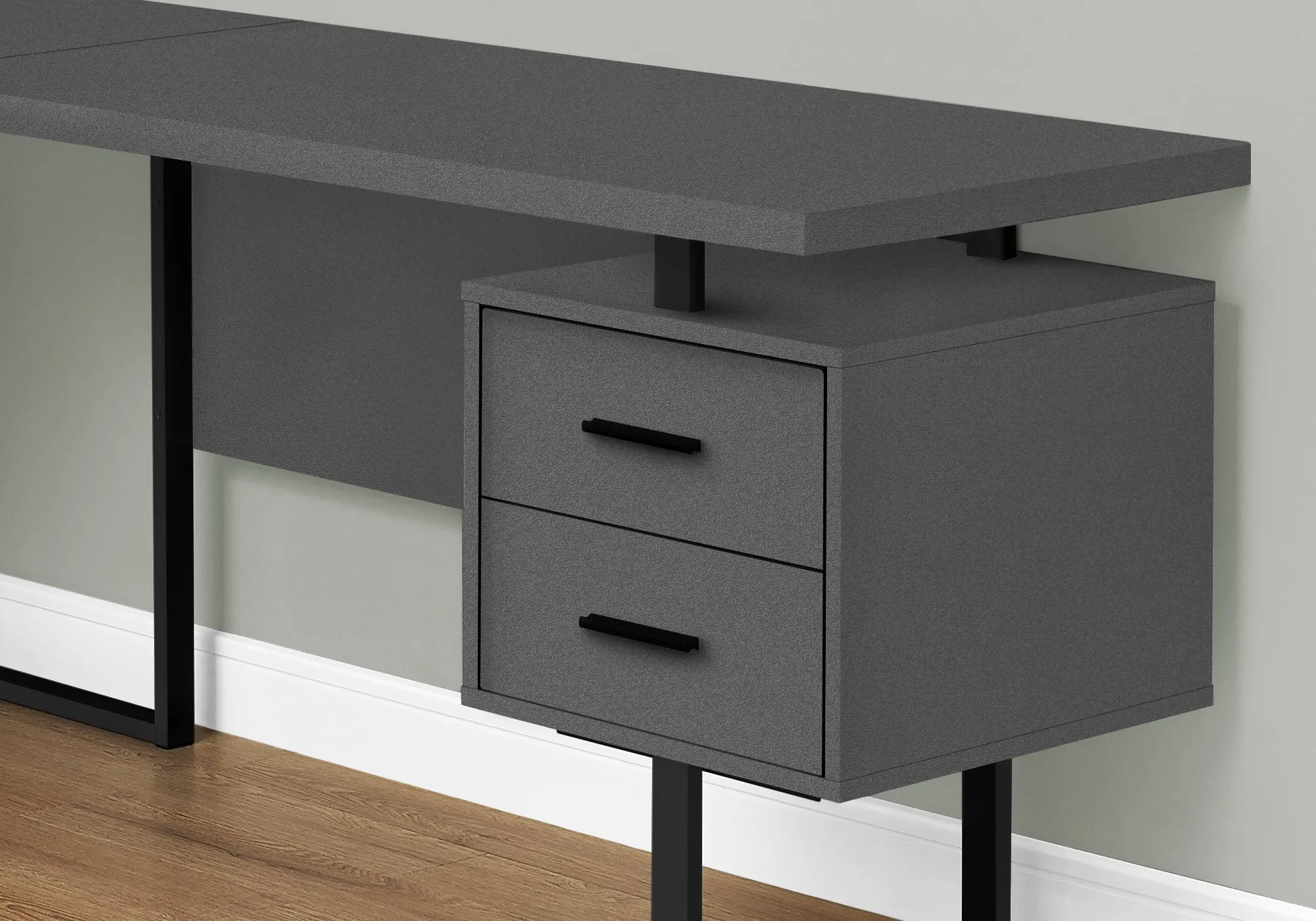 Computer Desk - 70"L / Modern Grey / Black Metal / L/R