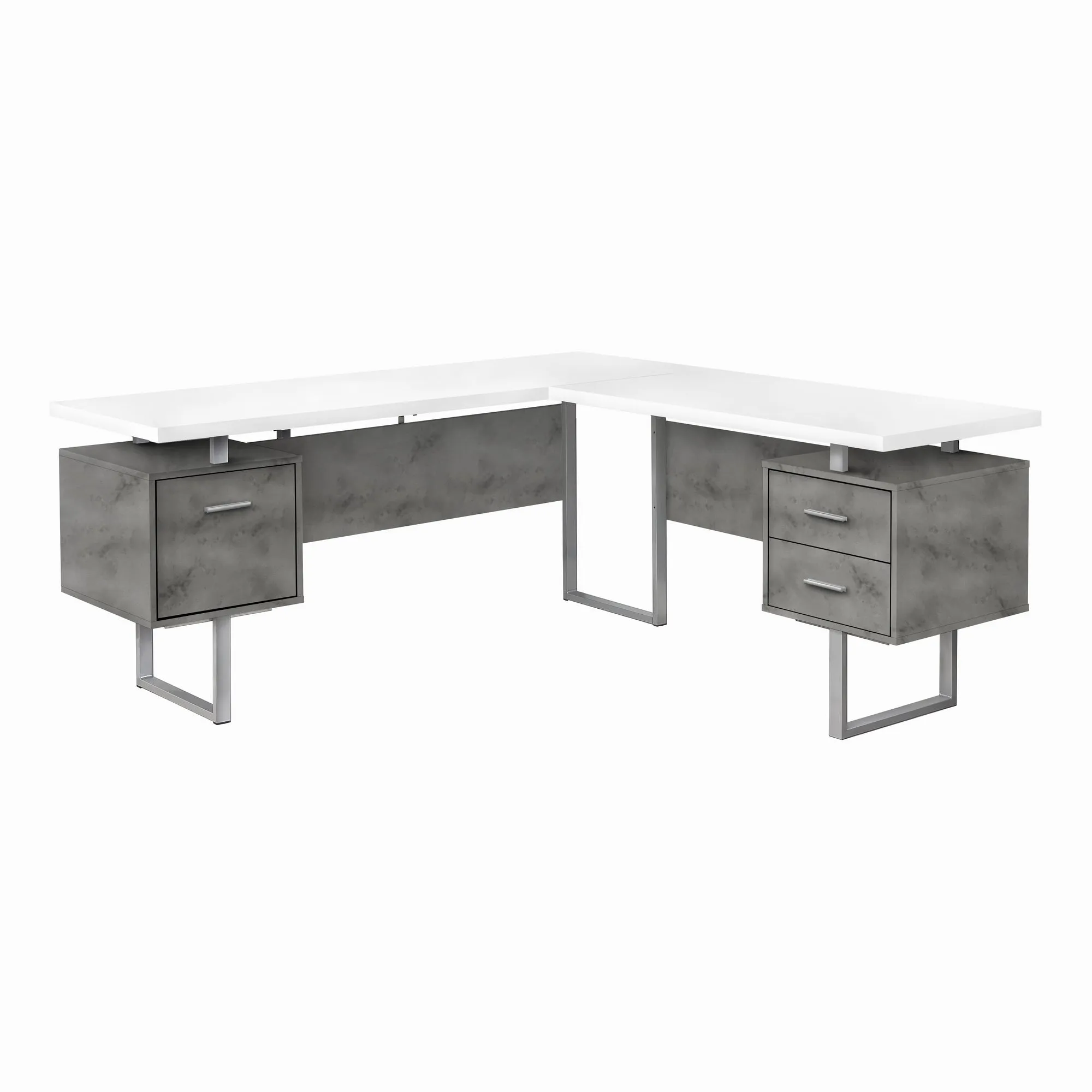 Computer Desk - 70"L / White/ Concrete/ Silver Metal/ L/R