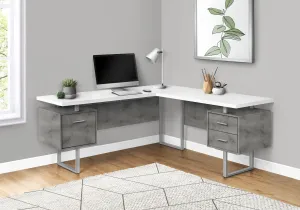 Computer Desk - 70"L / White/ Concrete/ Silver Metal/ L/R