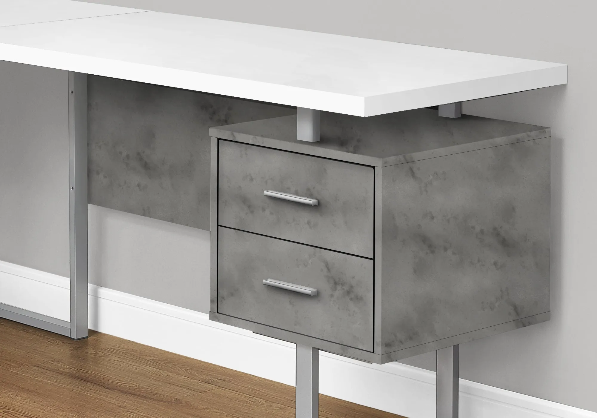 Computer Desk - 70"L / White/ Concrete/ Silver Metal/ L/R