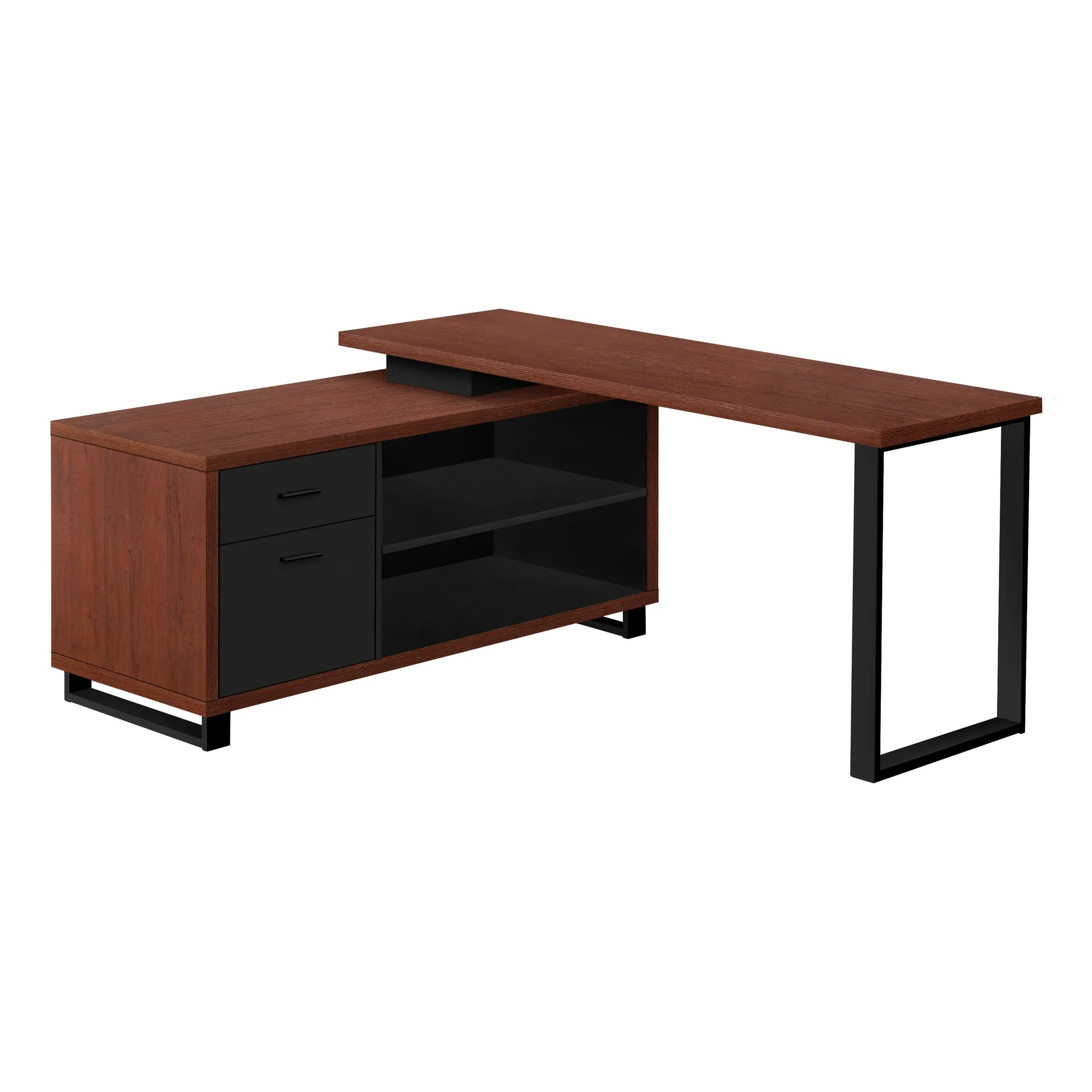 Computer Desk - 72"L Cherry / Black Executive Corner