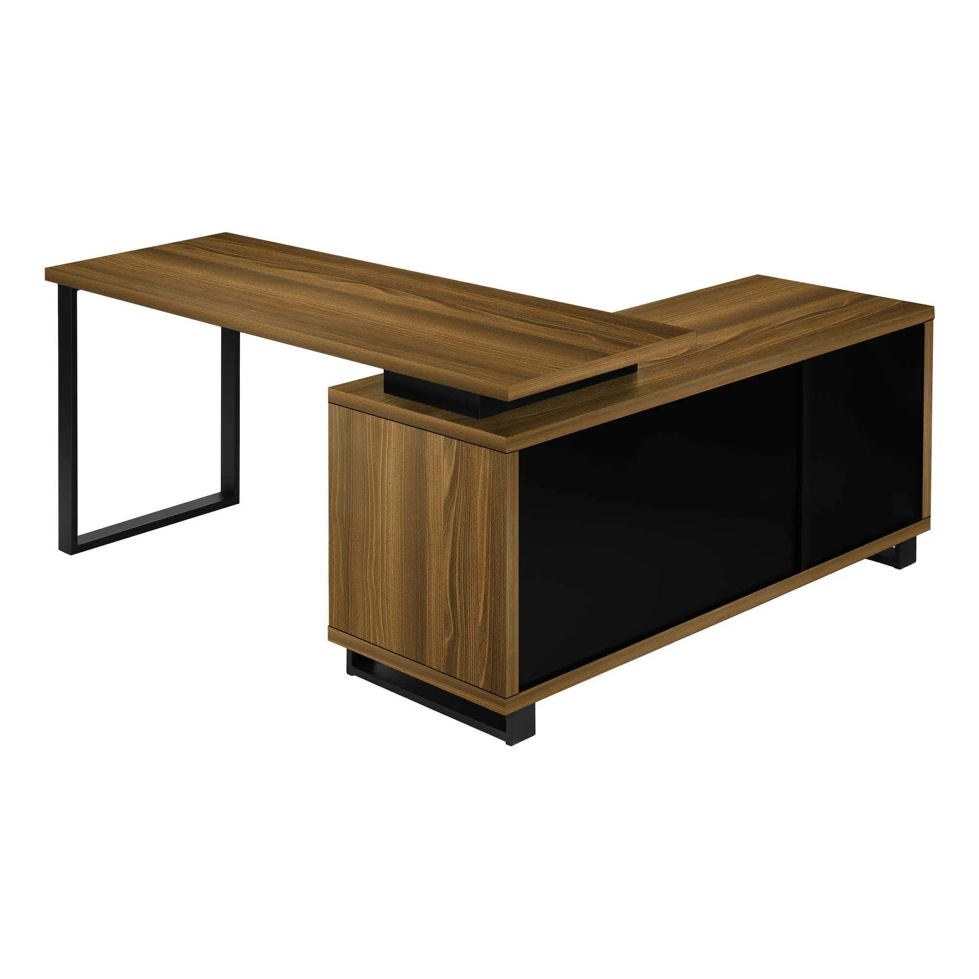 Computer Desk - 72"L Walnut / Black Executive Corner