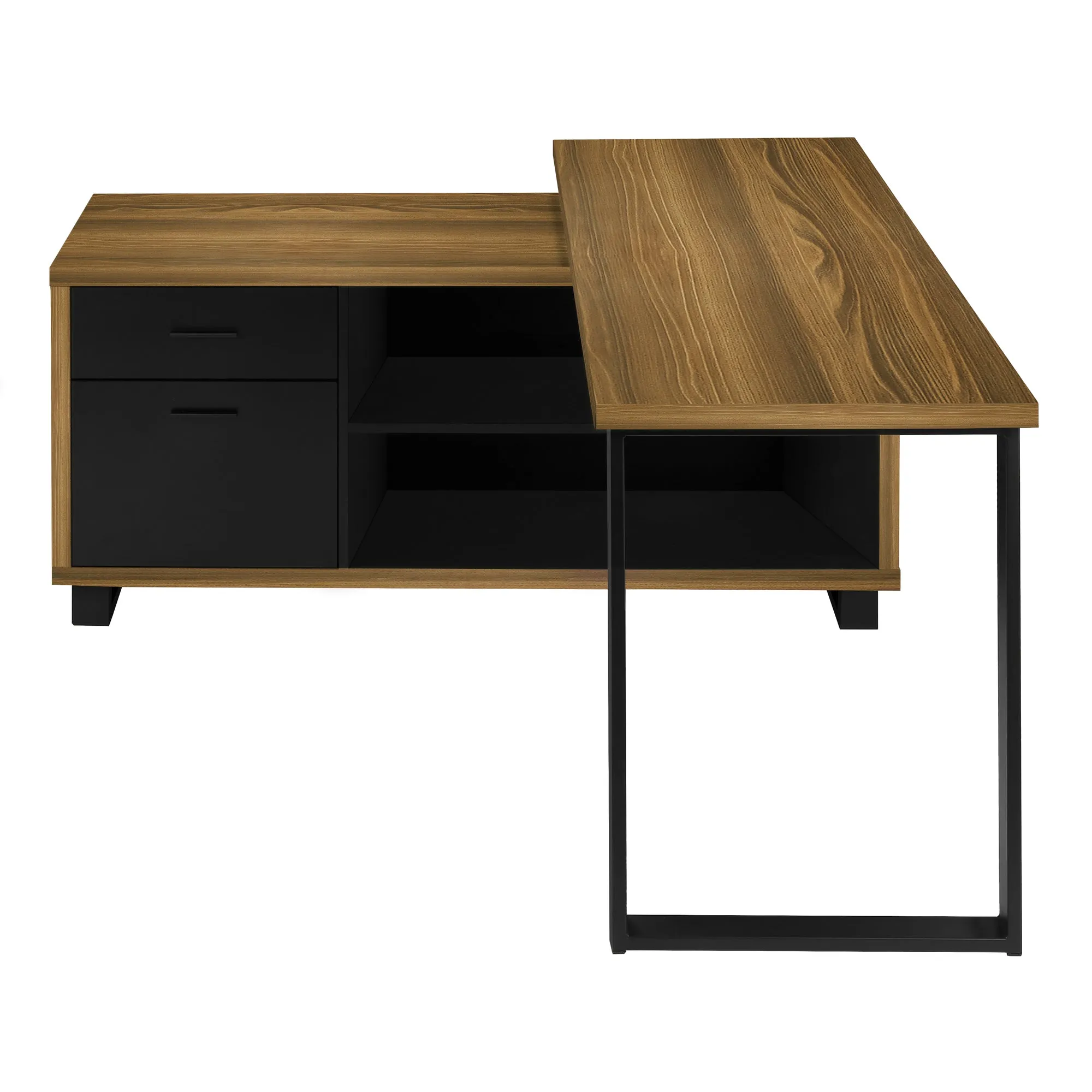 Computer Desk - 72"L Walnut / Black Executive Corner