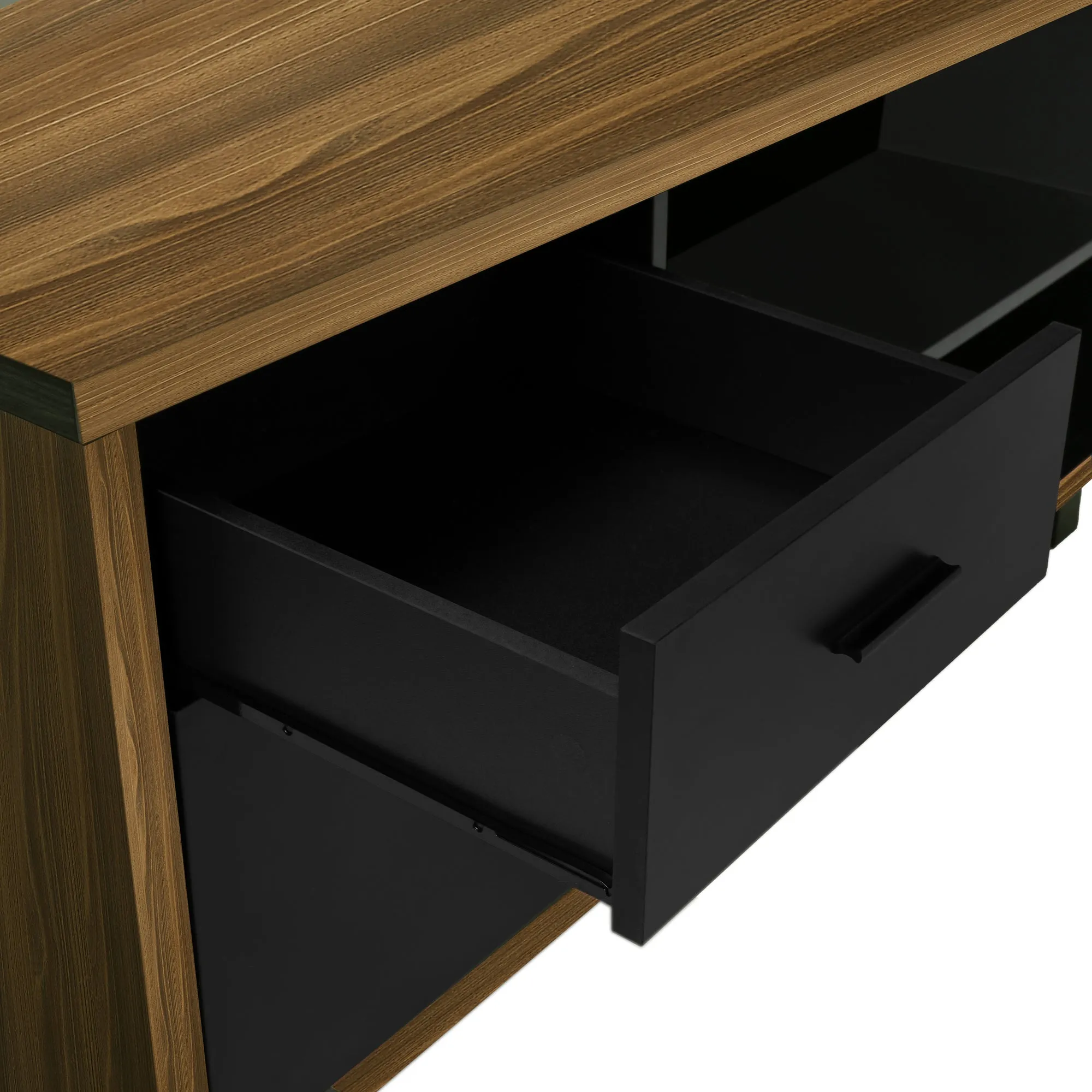 Computer Desk - 72"L Walnut / Black Executive Corner