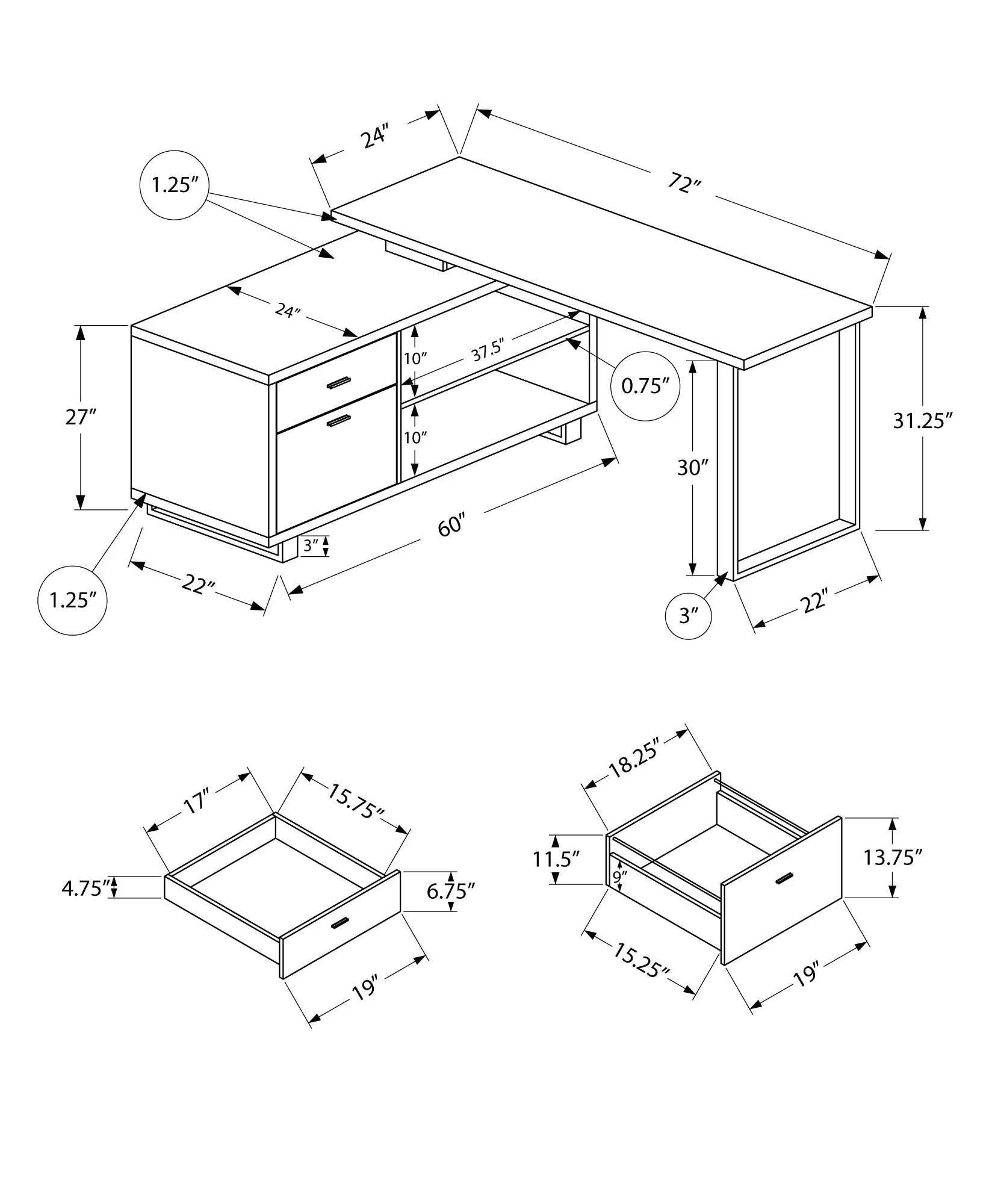 Computer Desk - 72"L White / Silver Executive Corner