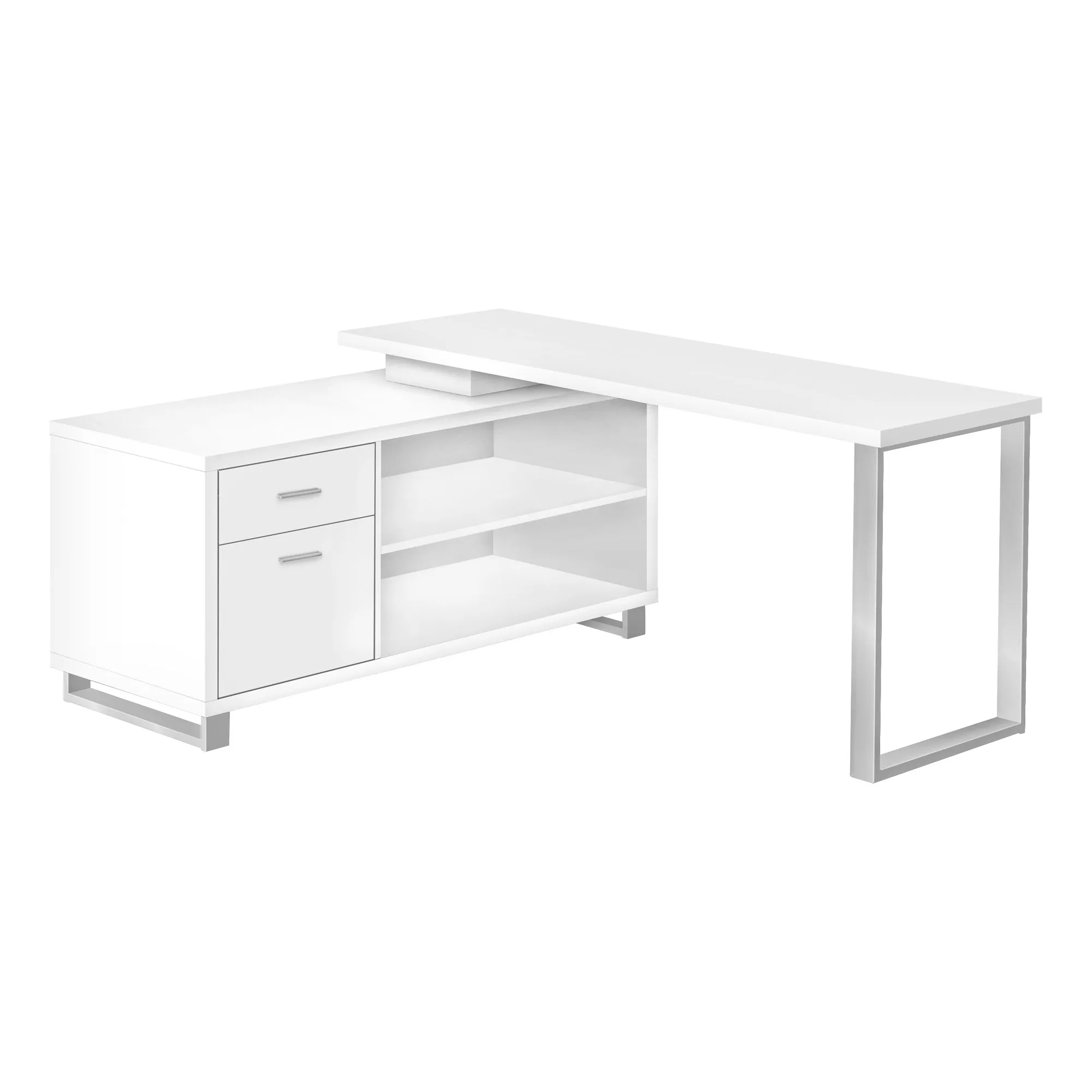 Computer Desk - 72"L White / Silver Executive Corner