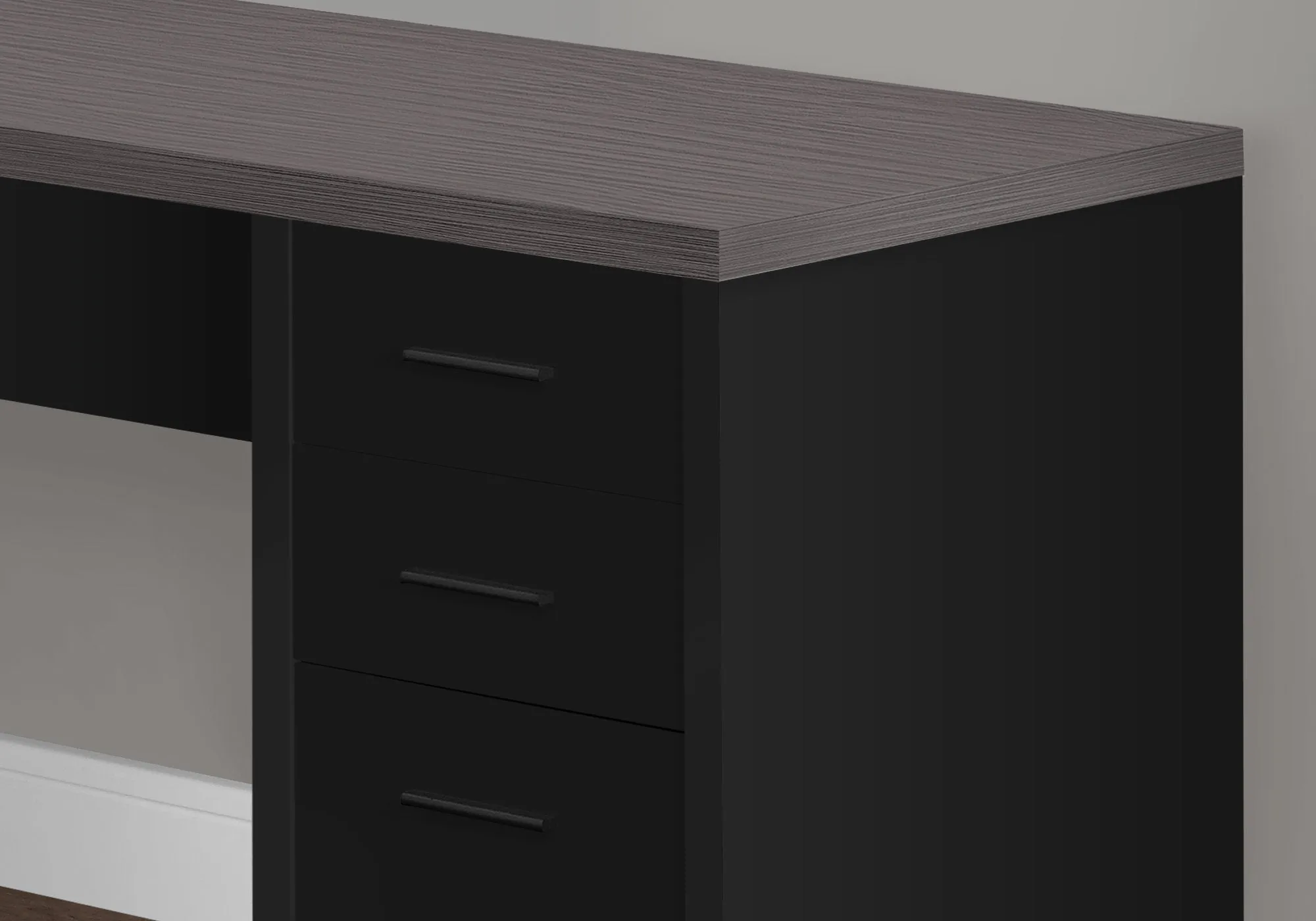 Computer Desk - Black / Grey Top Corner W/ Tempered Glass