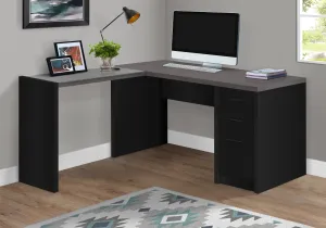 Computer Desk - Black / Grey Top Corner W/ Tempered Glass