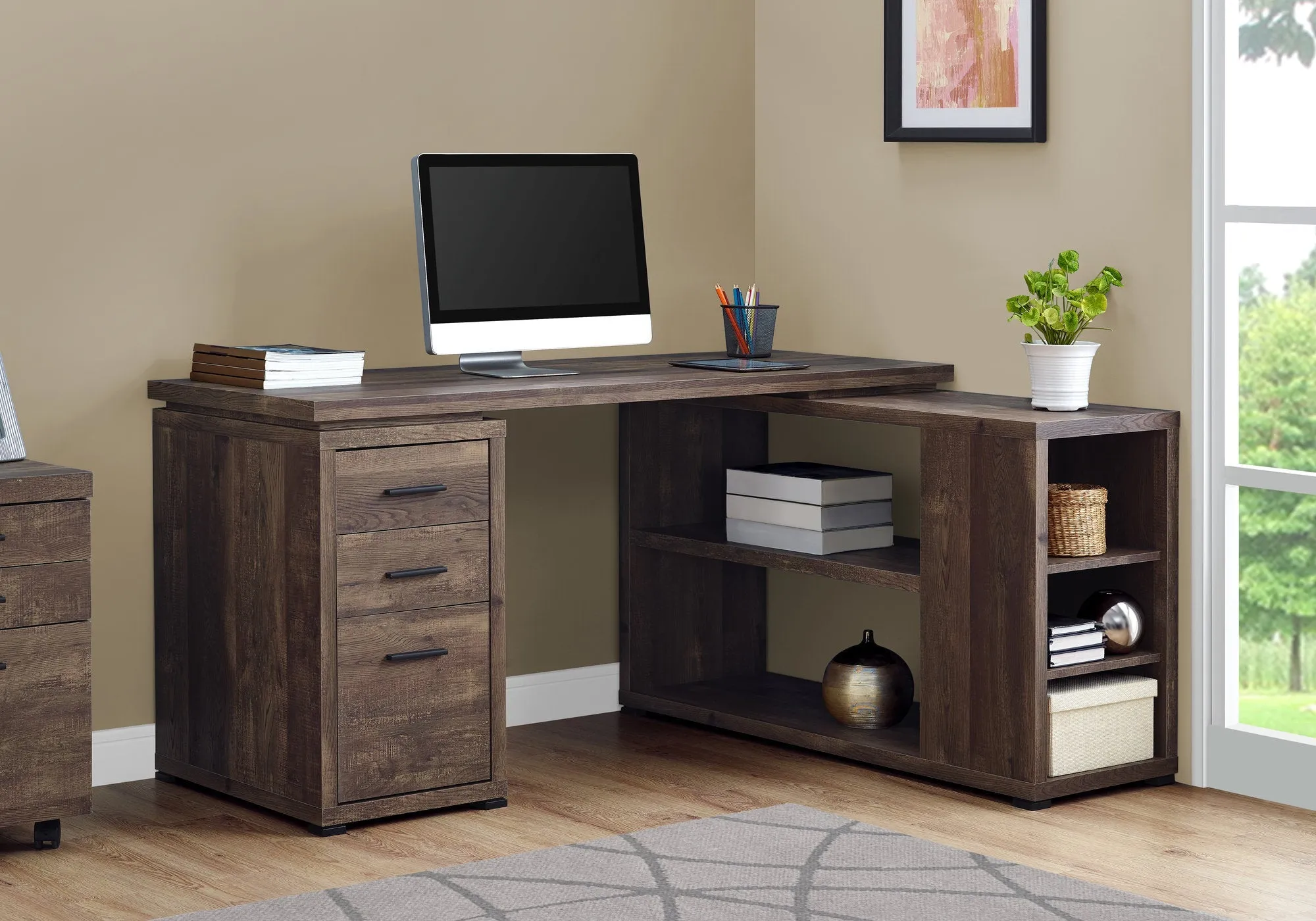 Computer Desk - Brown Reclaimed Wood L/R Facing Corner