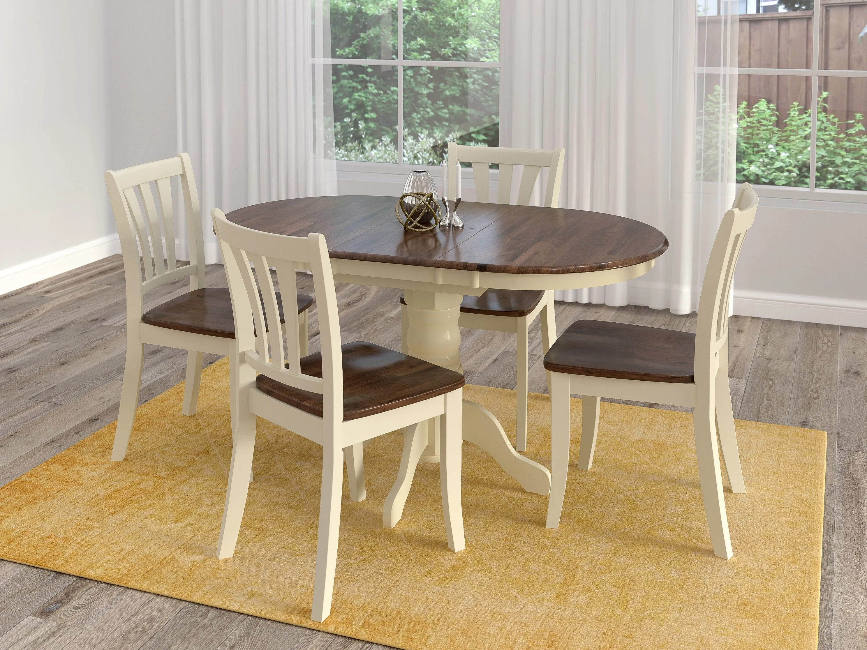 Dark Brown and Cream Extendable Oval Dining Set, 5pc