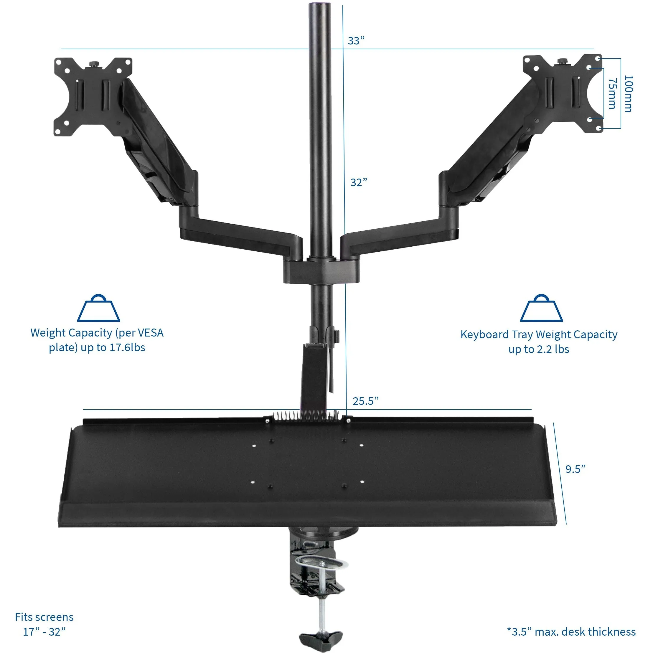 Dual Monitor Sit-Standing Desk Mount Workstation