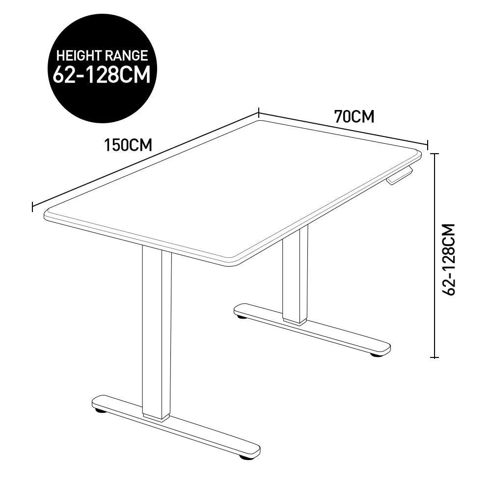 Dual Motor, Electric Adjustable Height Standing Desk, 150x70cm, FORTIA