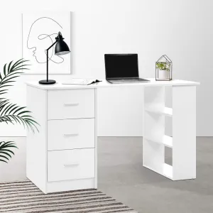 Durable White Computer Desk with Drawers and Shelves - Artiss