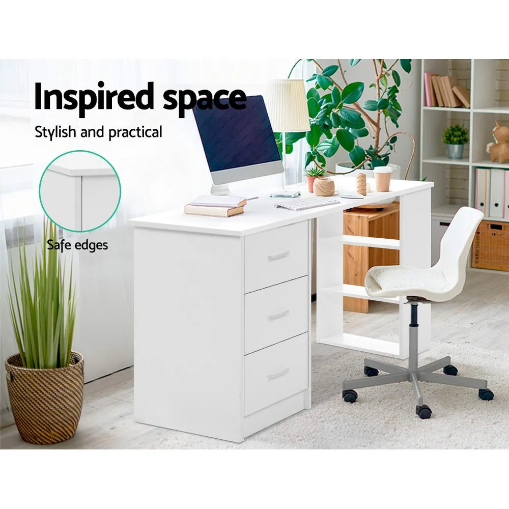 Durable White Computer Desk with Drawers and Shelves - Artiss