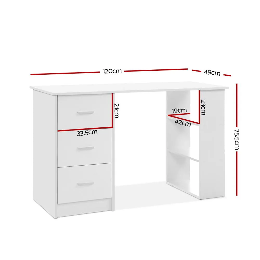 Durable White Computer Desk with Drawers and Shelves - Artiss