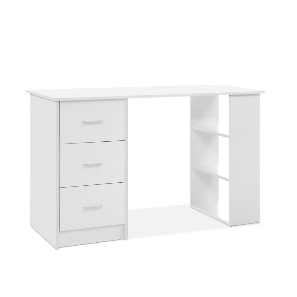 Durable White Computer Desk with Drawers and Shelves - Artiss