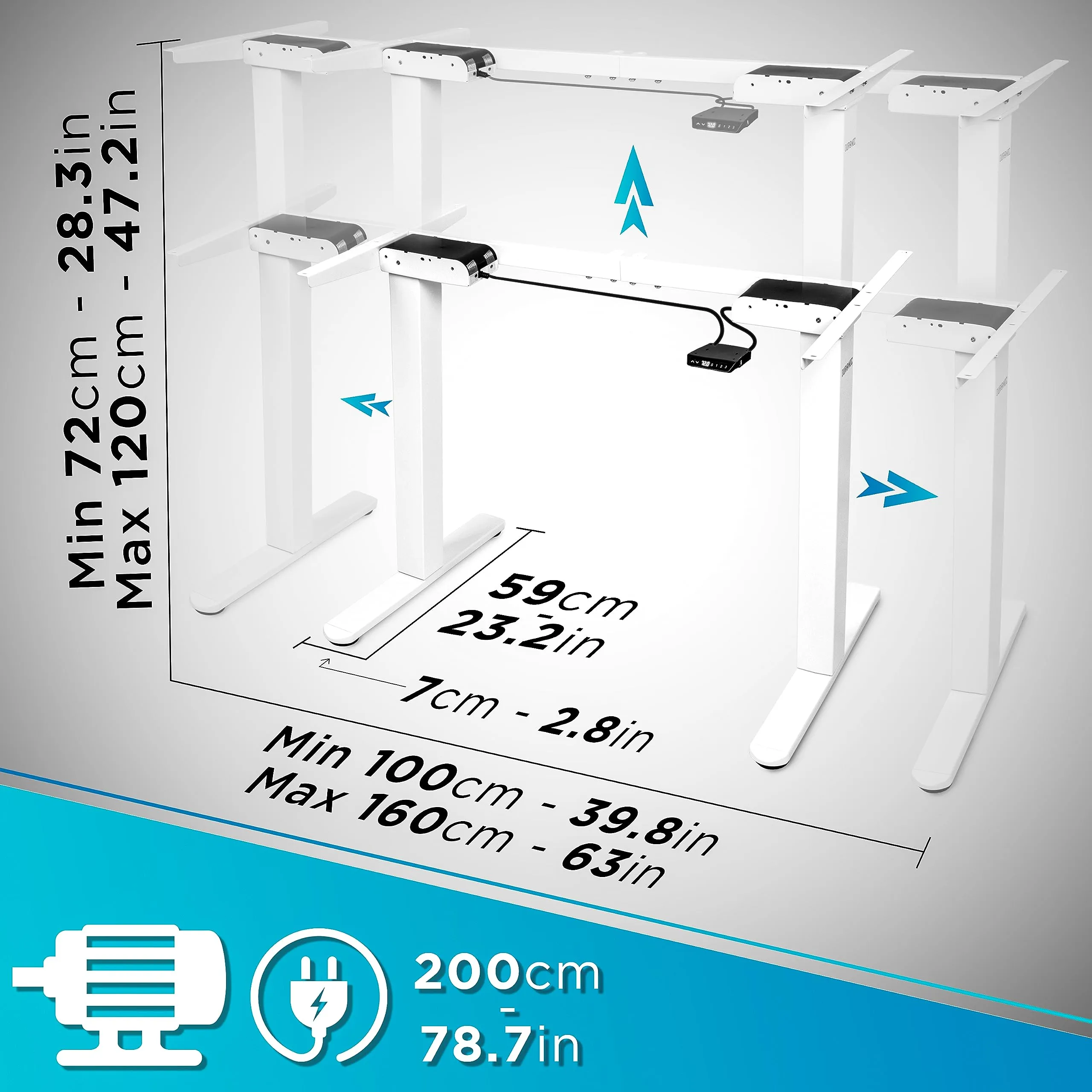 Duronic Electric Standing Desk TM61 WE - FRAME ONLY – Sit Stand Height Adjustable Office Desk 72-120cm, Ergonomic Workstation, Memory Function, Dual Motor – WHITE