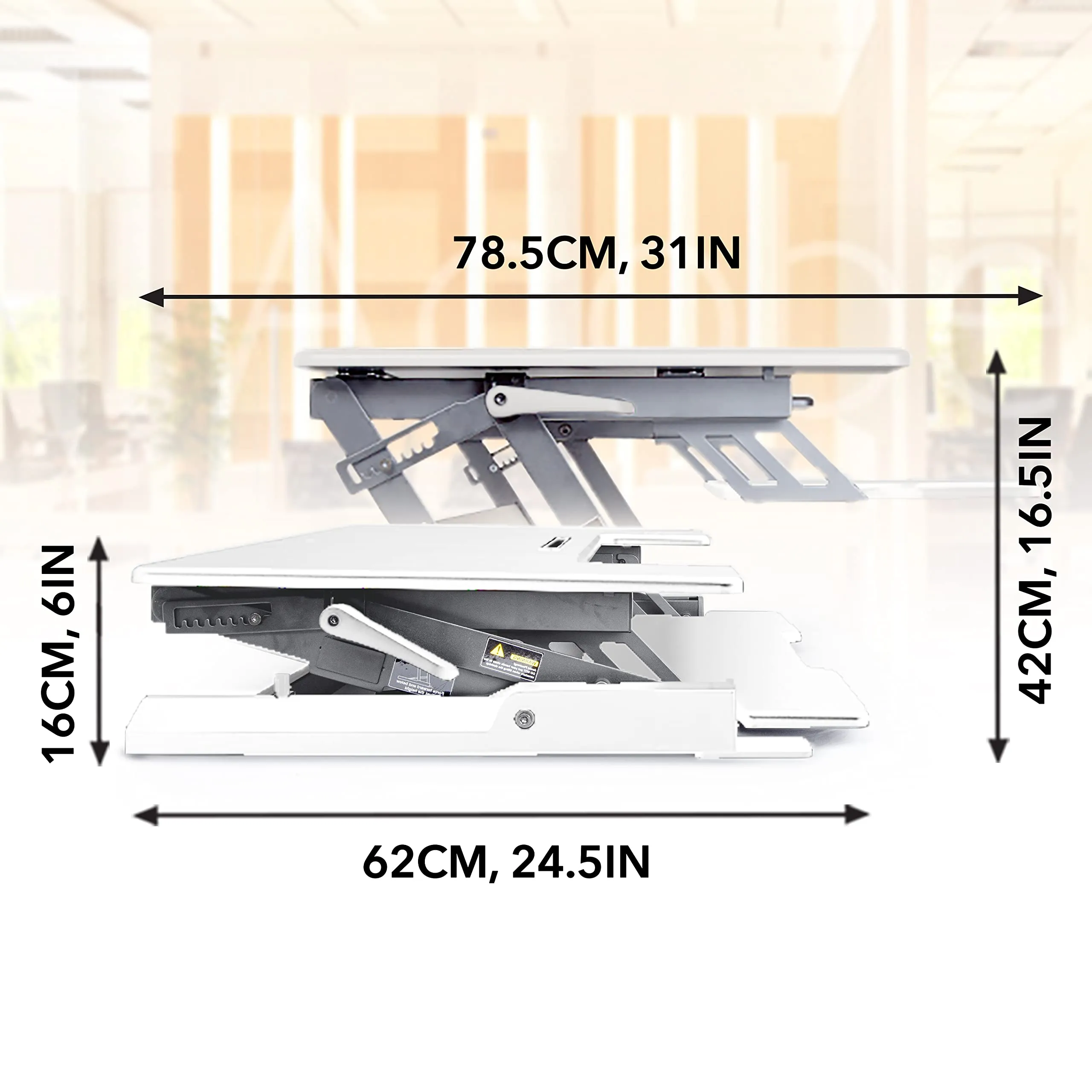 Duronic Sit-Stand Desk DM05D1WE [WHITE] | Height Adjustable Office Workstation | 92x56cm Platform | Raises 16.5-41.5cm | PC Computer Screen, Keyboard, Laptop Riser | Ergonomic Desktop Table Converter