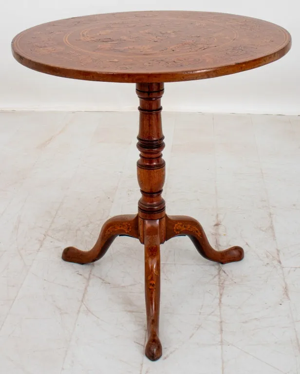 Dutch Marquetry Circular Tripod Table, 19th C