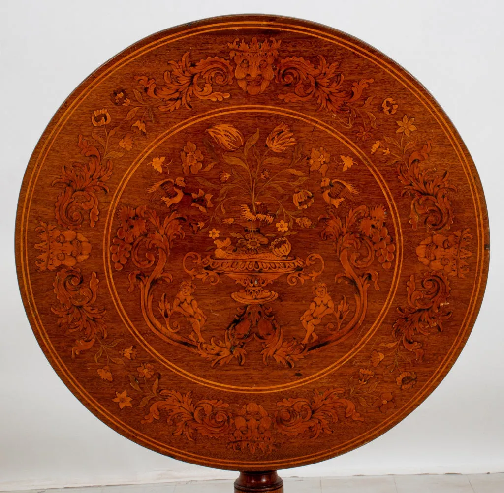 Dutch Marquetry Circular Tripod Table, 19th C