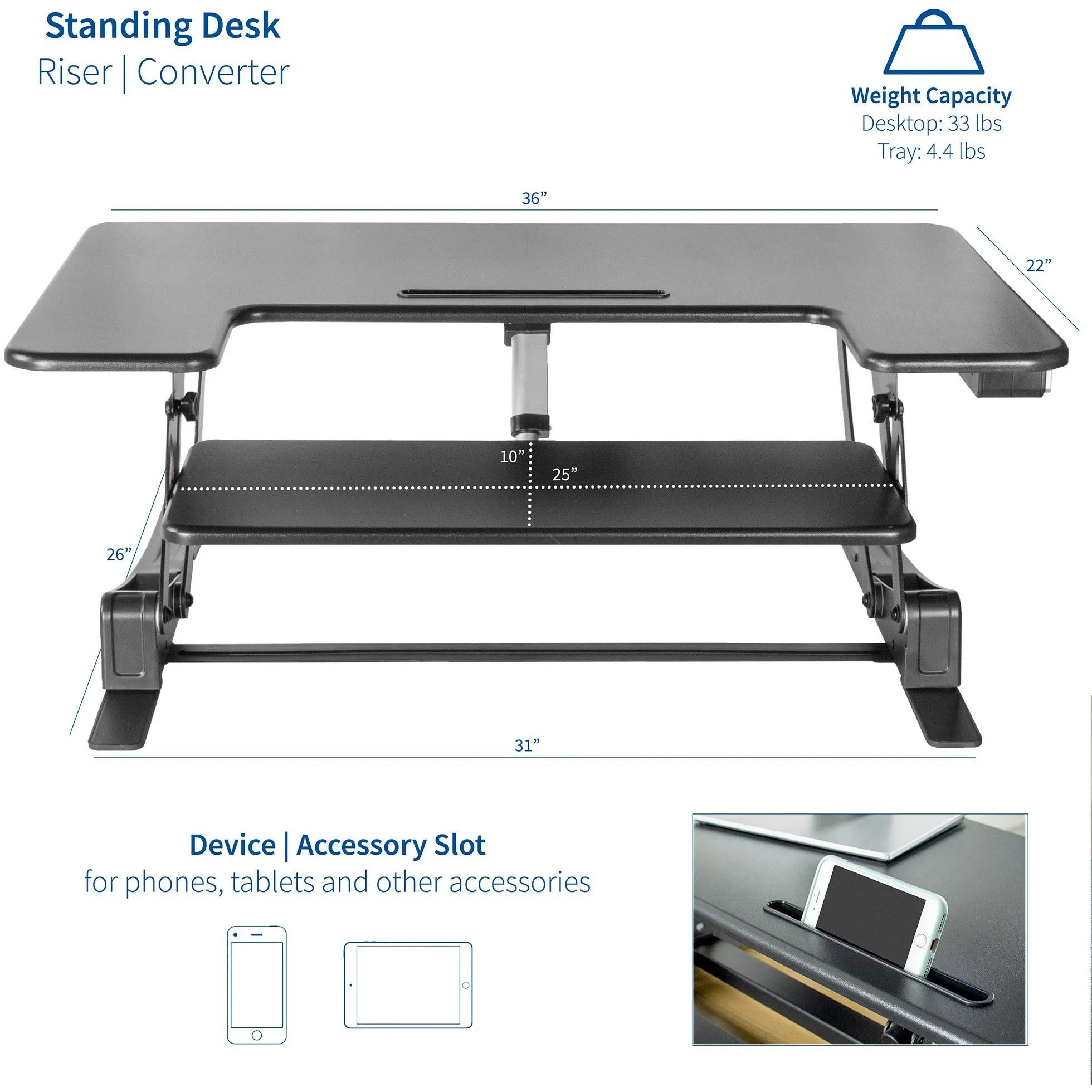 Electric Desk Converter with Adjustable Height & USB Port (36")