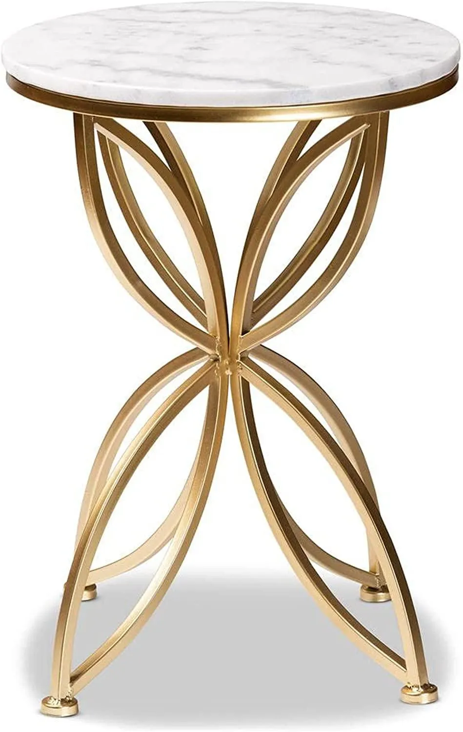 Florence Circular Iron Side Table - Glossy Golden Modern Flower Design