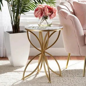 Florence Circular Iron Side Table - Glossy Golden Modern Flower Design