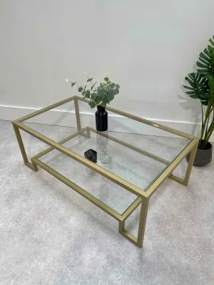 Hudson Glass Metal Coffee Table - Gold