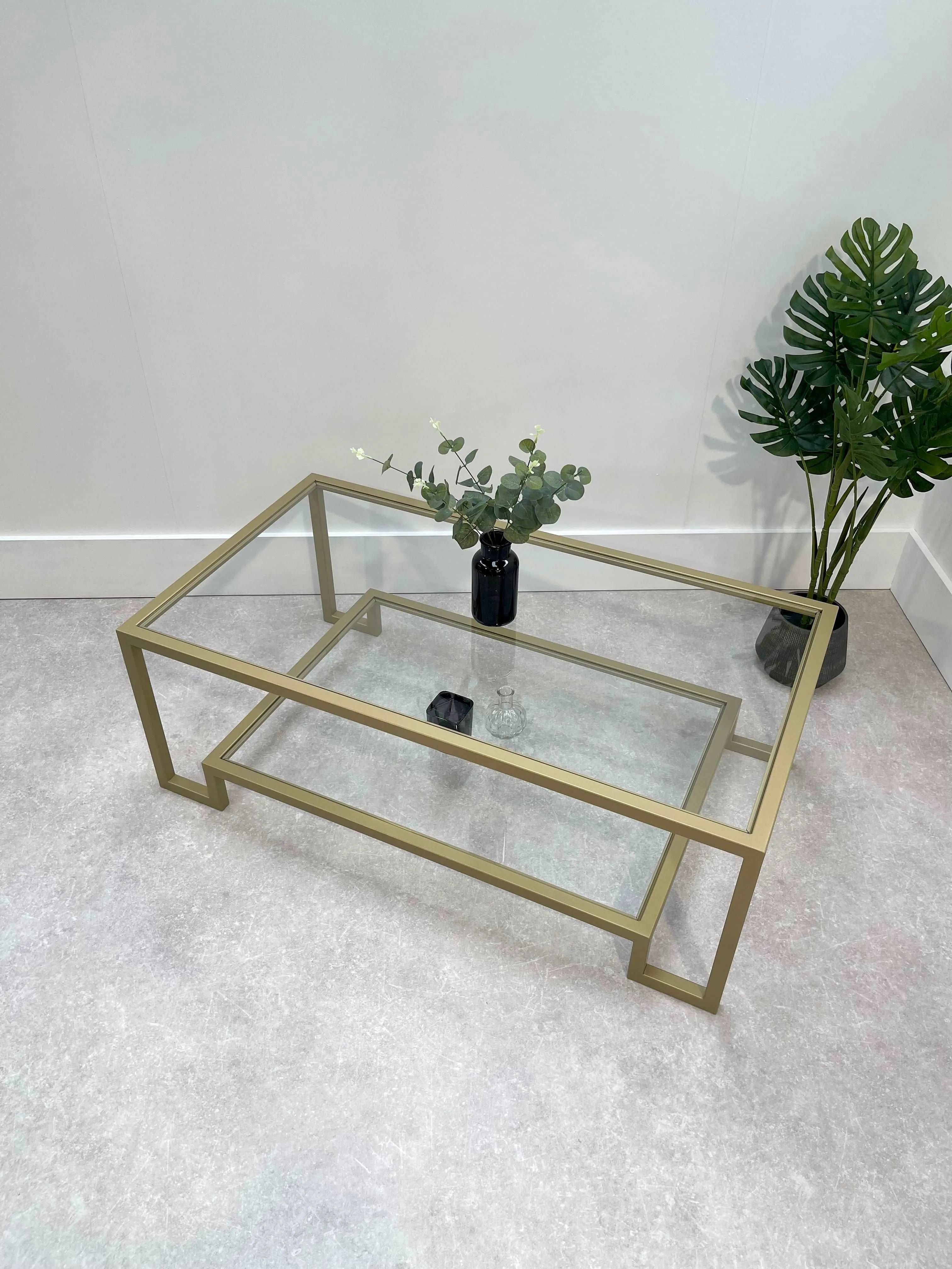 Hudson Glass Metal Coffee Table - Gold