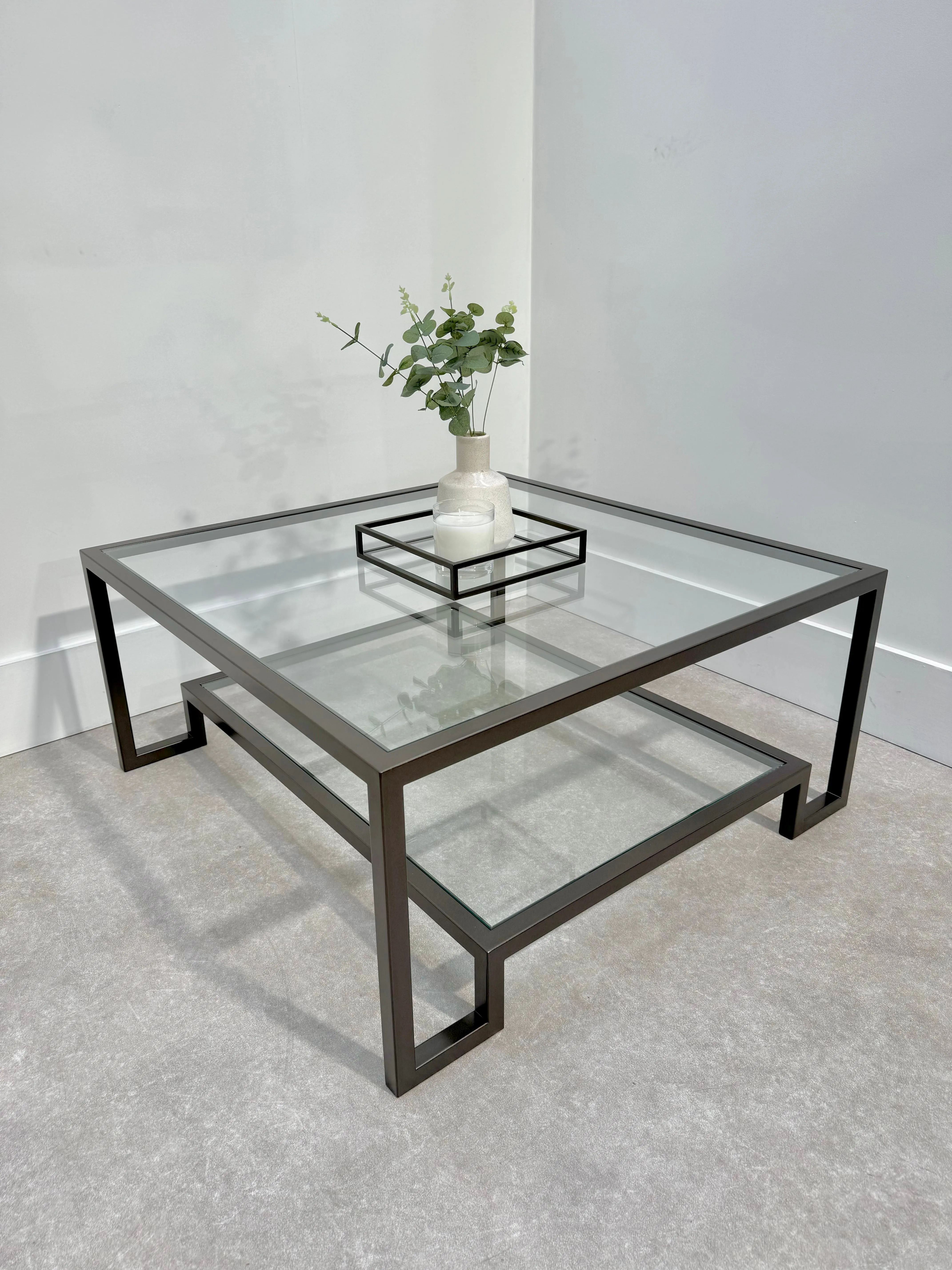 Hudson Square Glass Metal Coffee Table - Dark Bronze