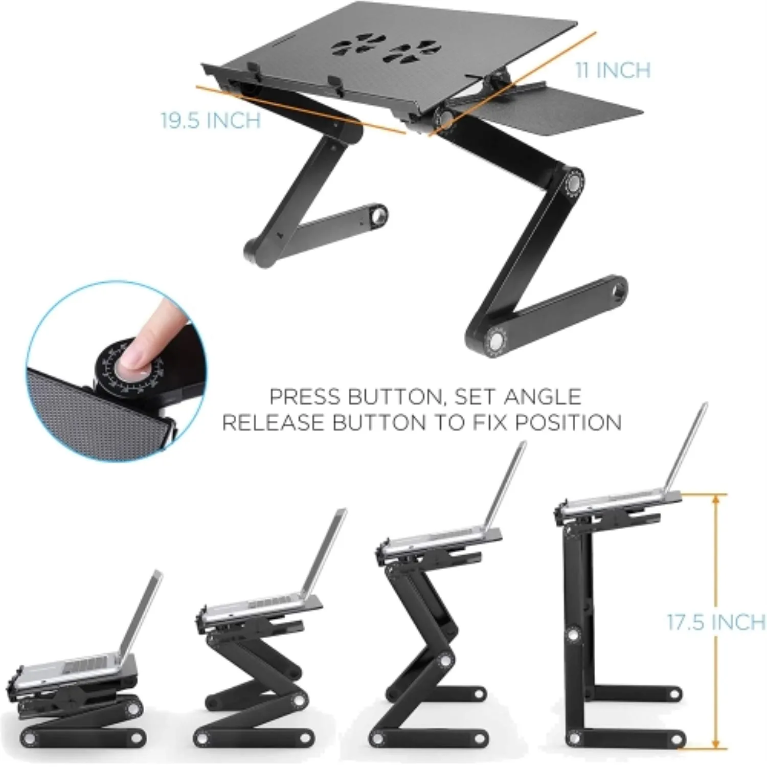 iHip Adjustable Laptop Table Stand with 2 CPU Cooling Fans