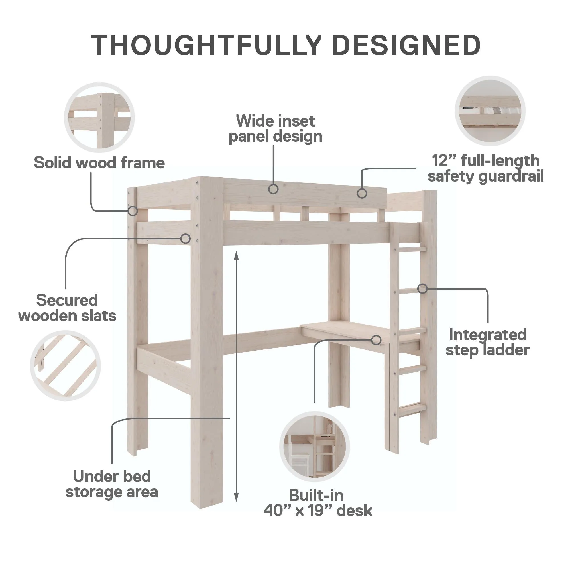 Jaymee Kids Wood Loft Bed with Desk