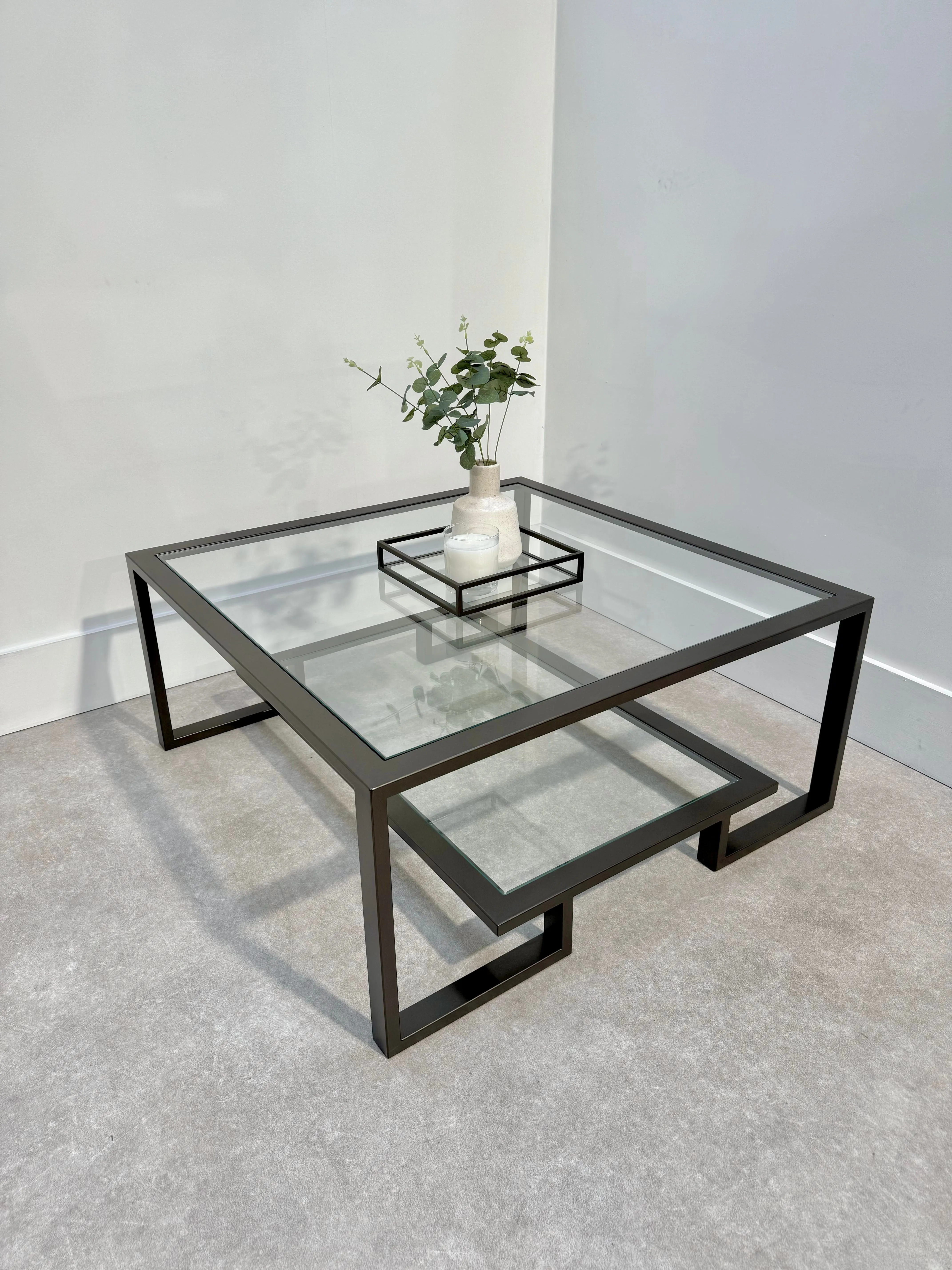 Kinsley Glass Metal Coffee Table - Dark Bronze