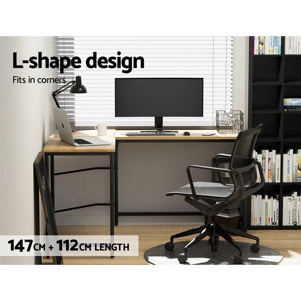 L-Shape Corner Computer Desk, Ample Storage, Oak - Artiss