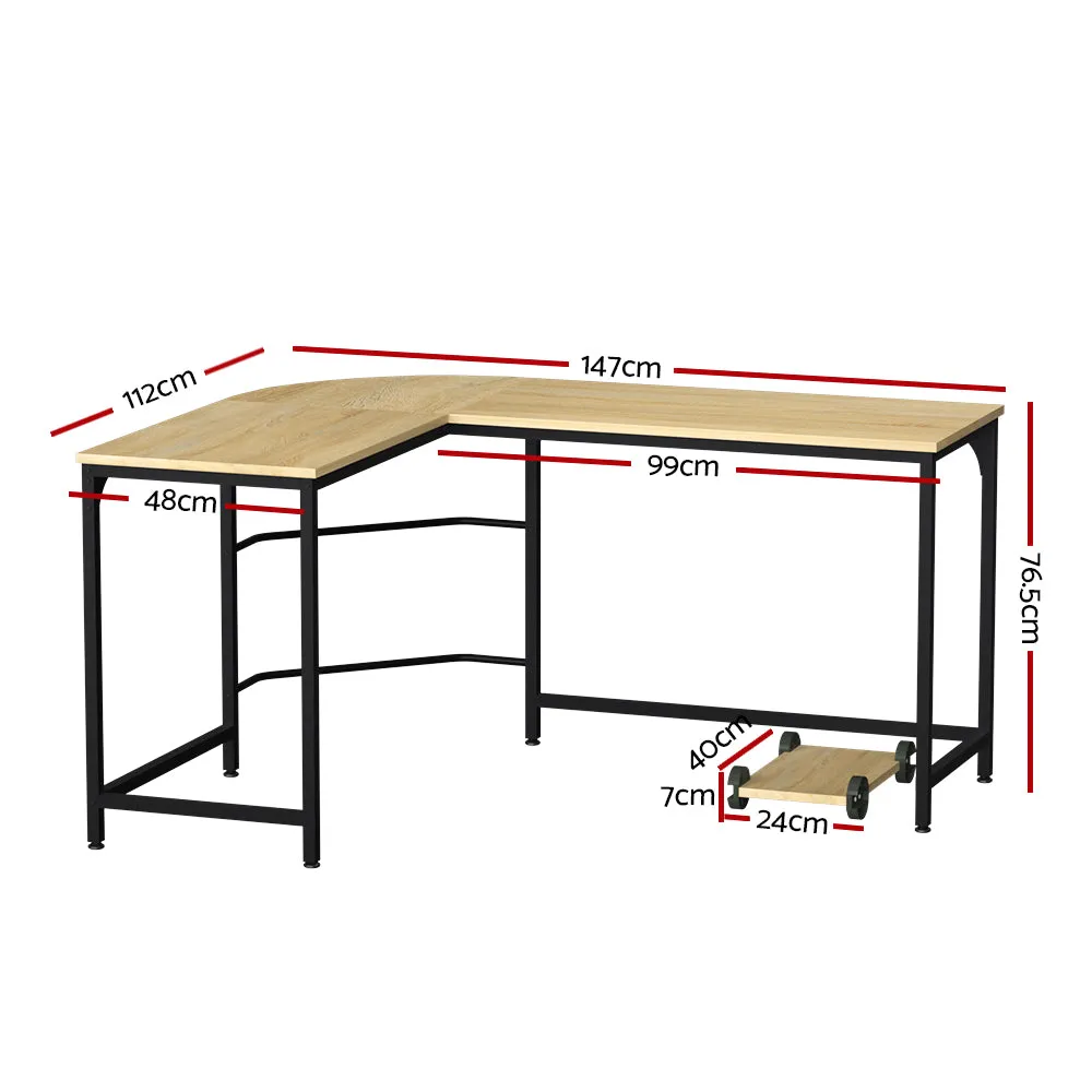 L-Shape Corner Computer Desk, Ample Storage, Oak - Artiss